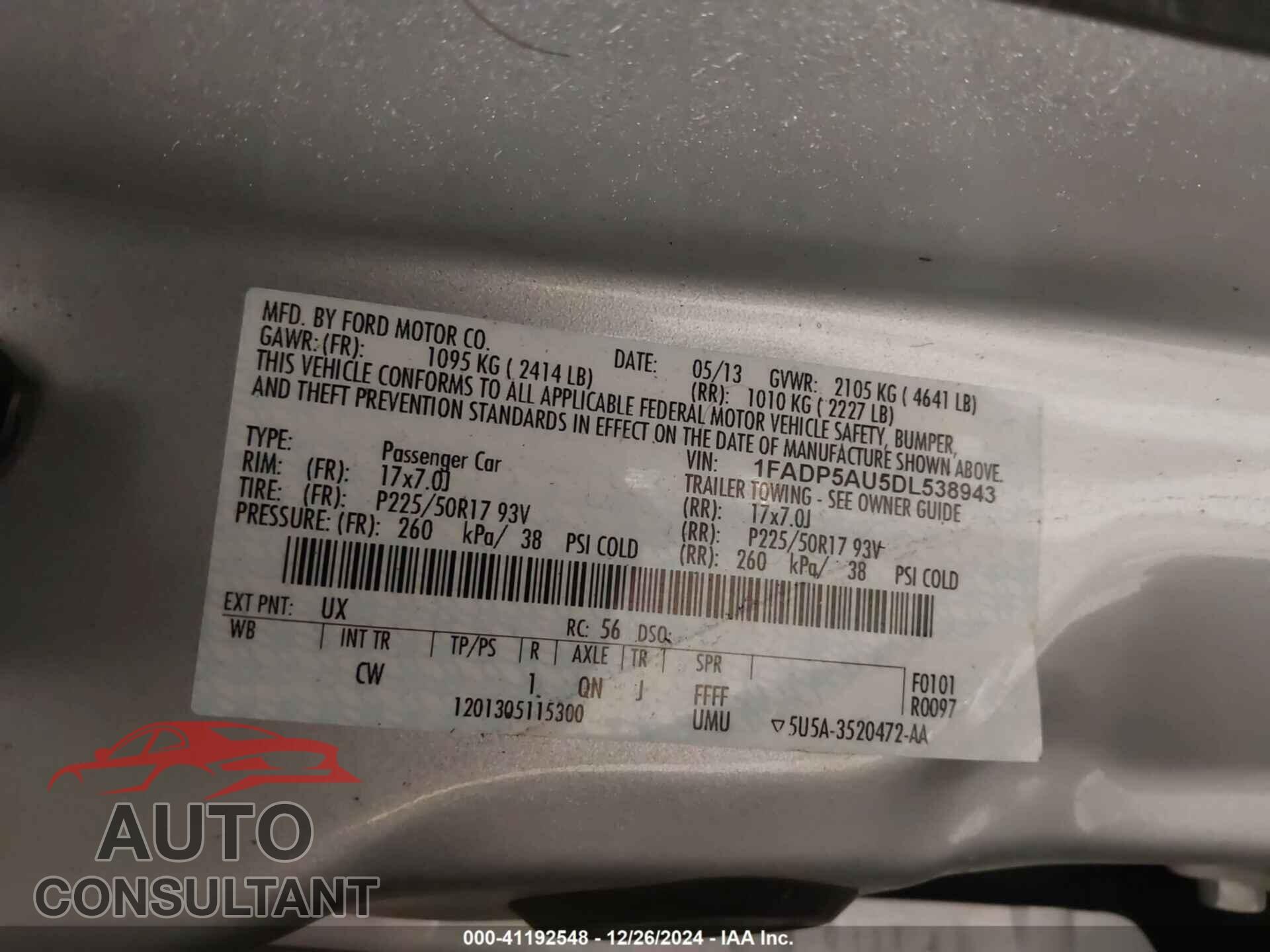 FORD C-MAX HYBRID 2013 - 1FADP5AU5DL538943