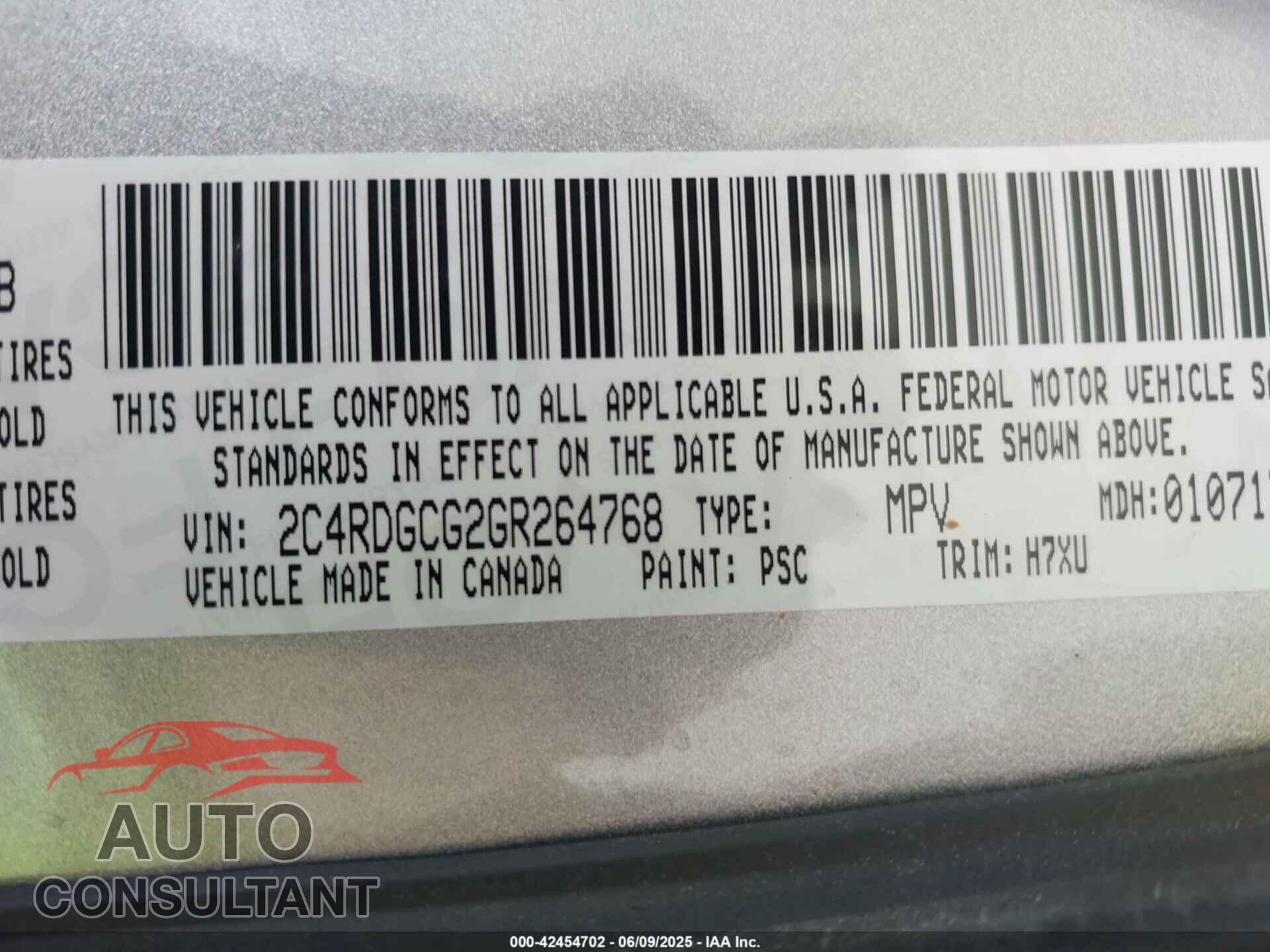 DODGE GRAND CARAVAN 2016 - 2C4RDGCG2GR264768