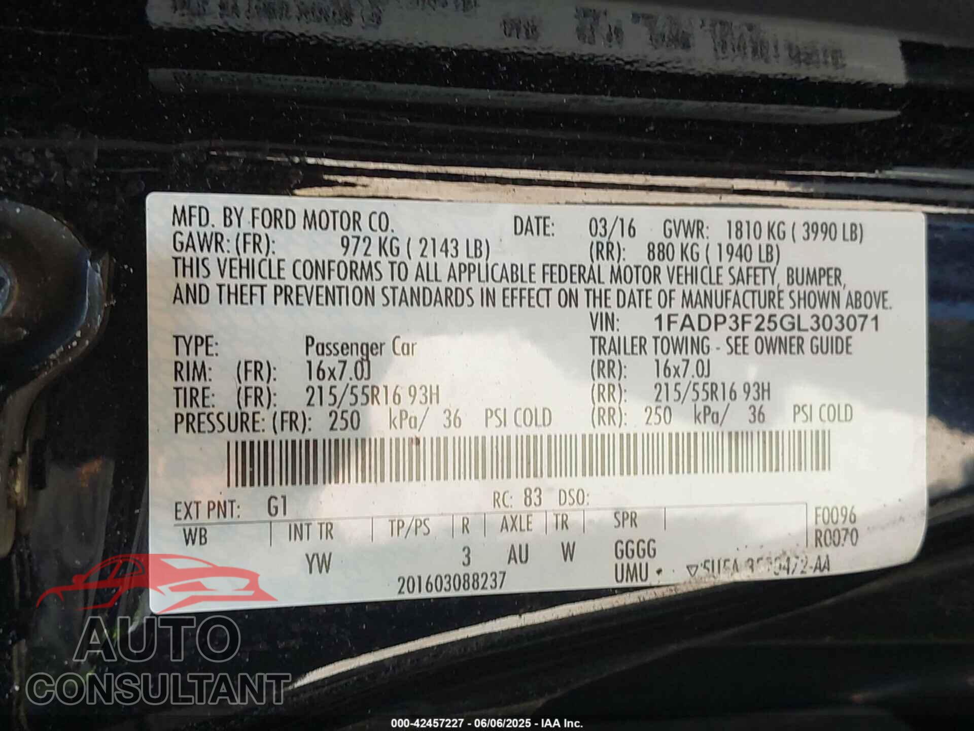 FORD FOCUS 2016 - 1FADP3F25GL303071