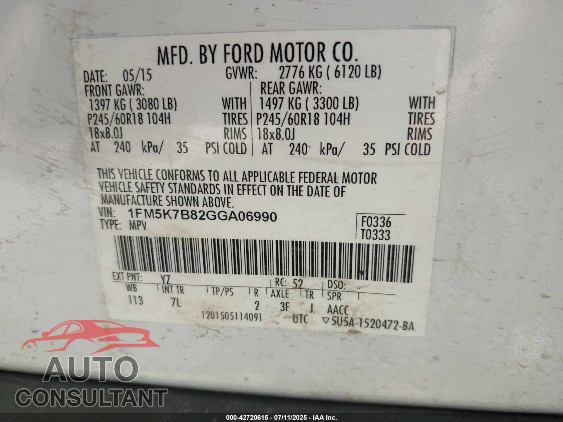 FORD EXPLORER 2016 - 1FM5K7B82GGA06990