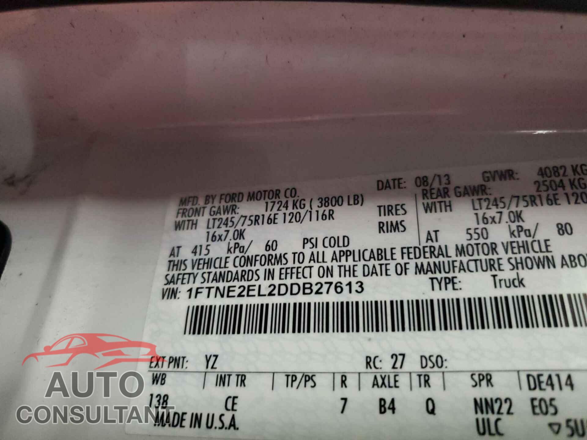 FORD ECONOLINE 2013 - 1FTNE2EL2DDB27613