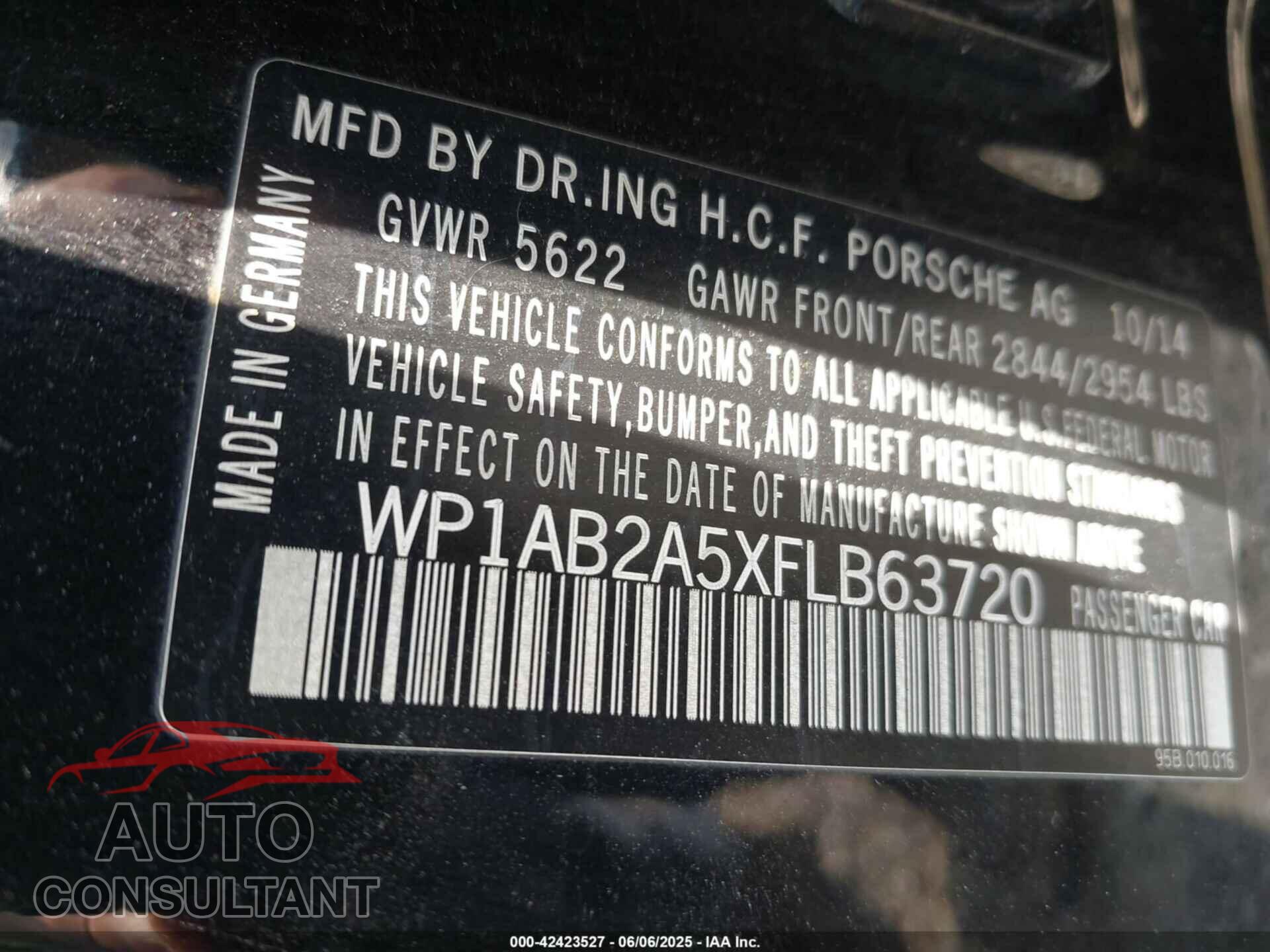 PORSCHE MACAN 2015 - WP1AB2A5XFLB63720