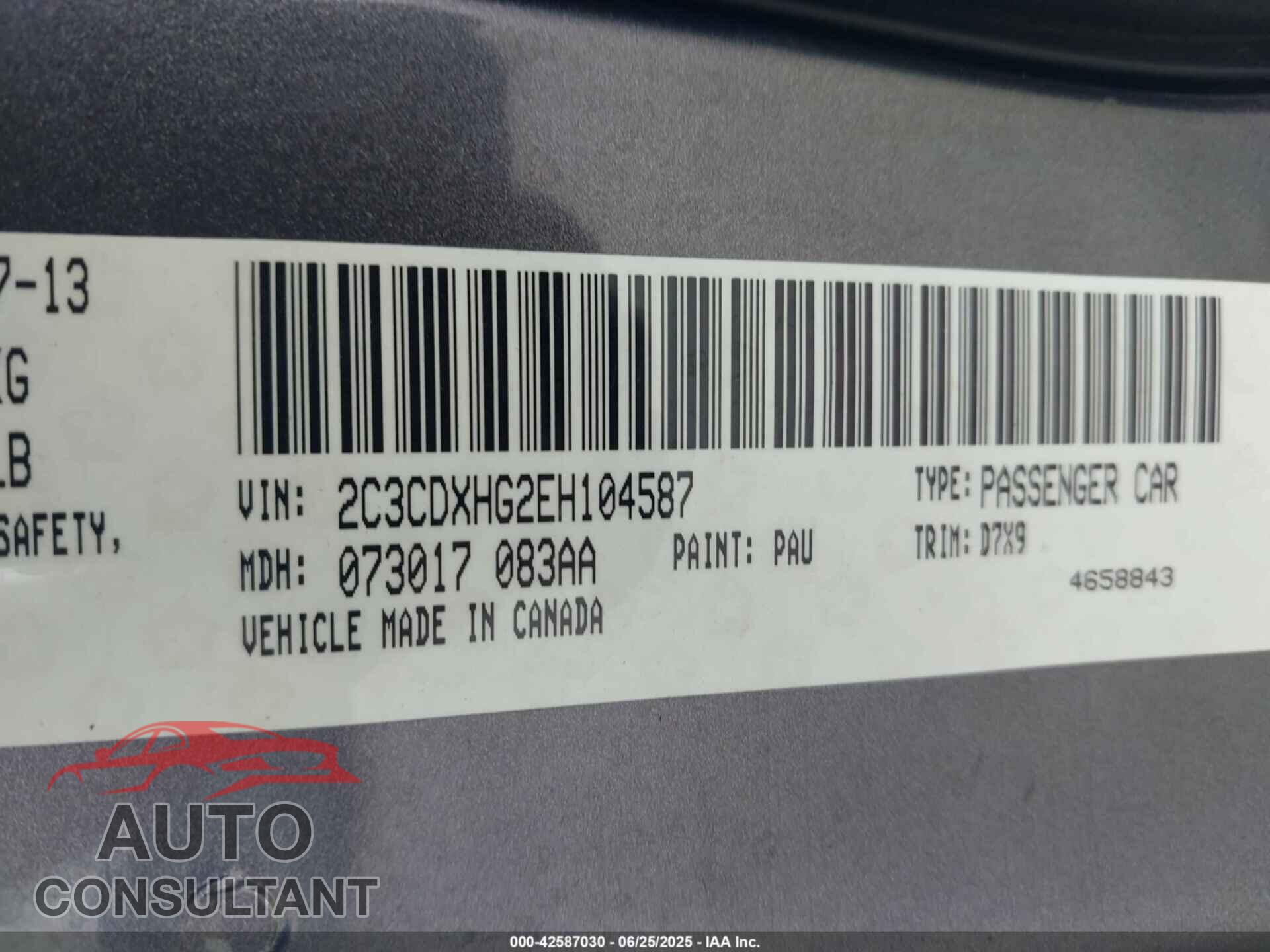 DODGE CHARGER 2014 - 2C3CDXHG2EH104587