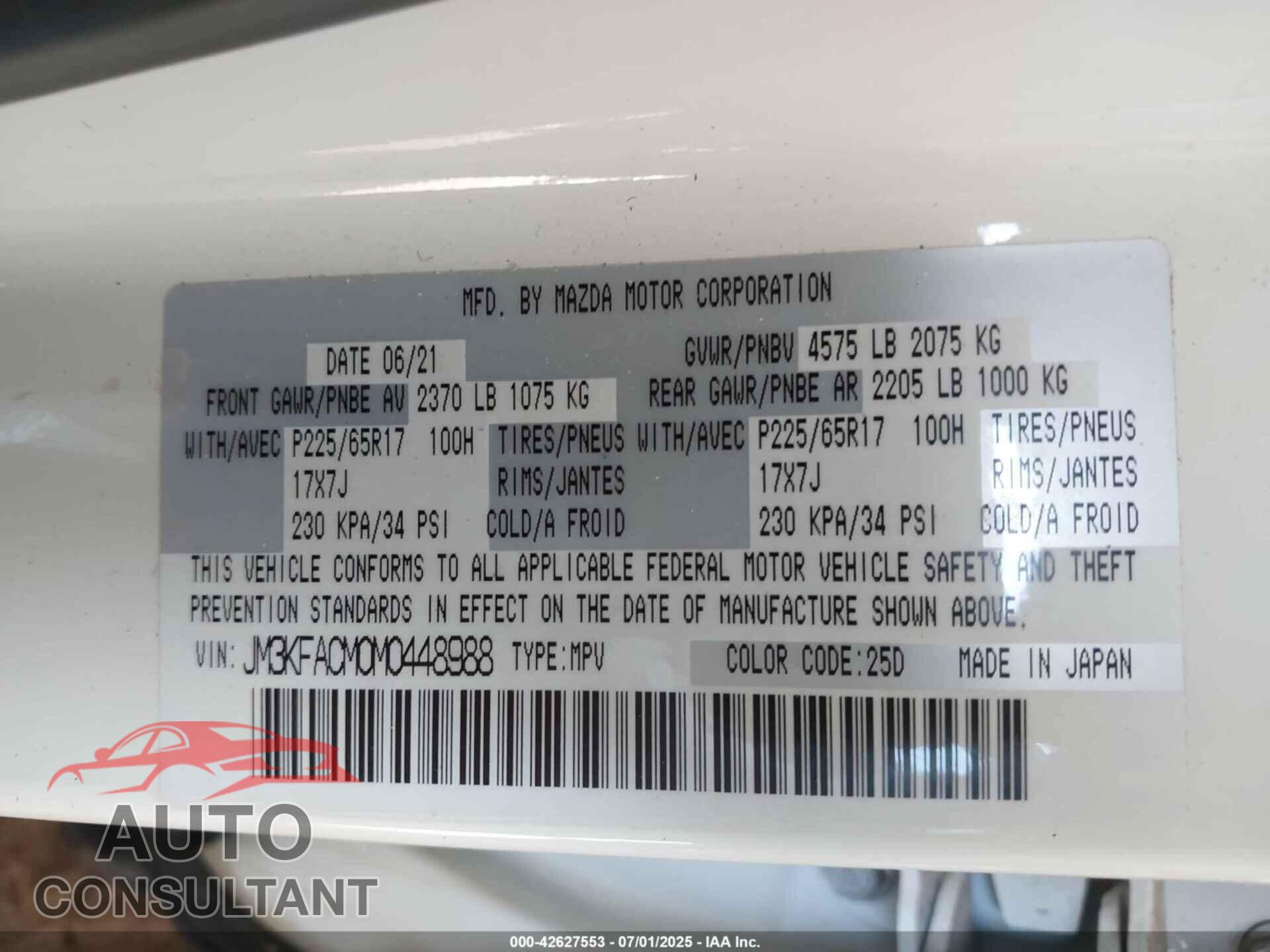 MAZDA CX-5 2021 - JM3KFACM0M0448988