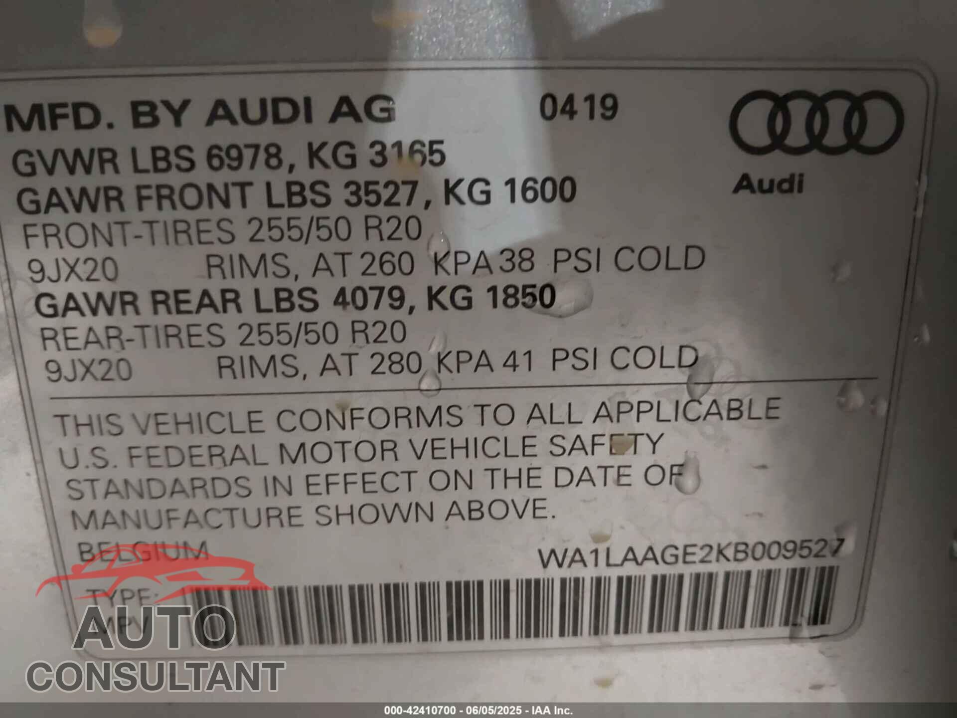 AUDI E-TRON 2019 - WA1LAAGE2KB009527