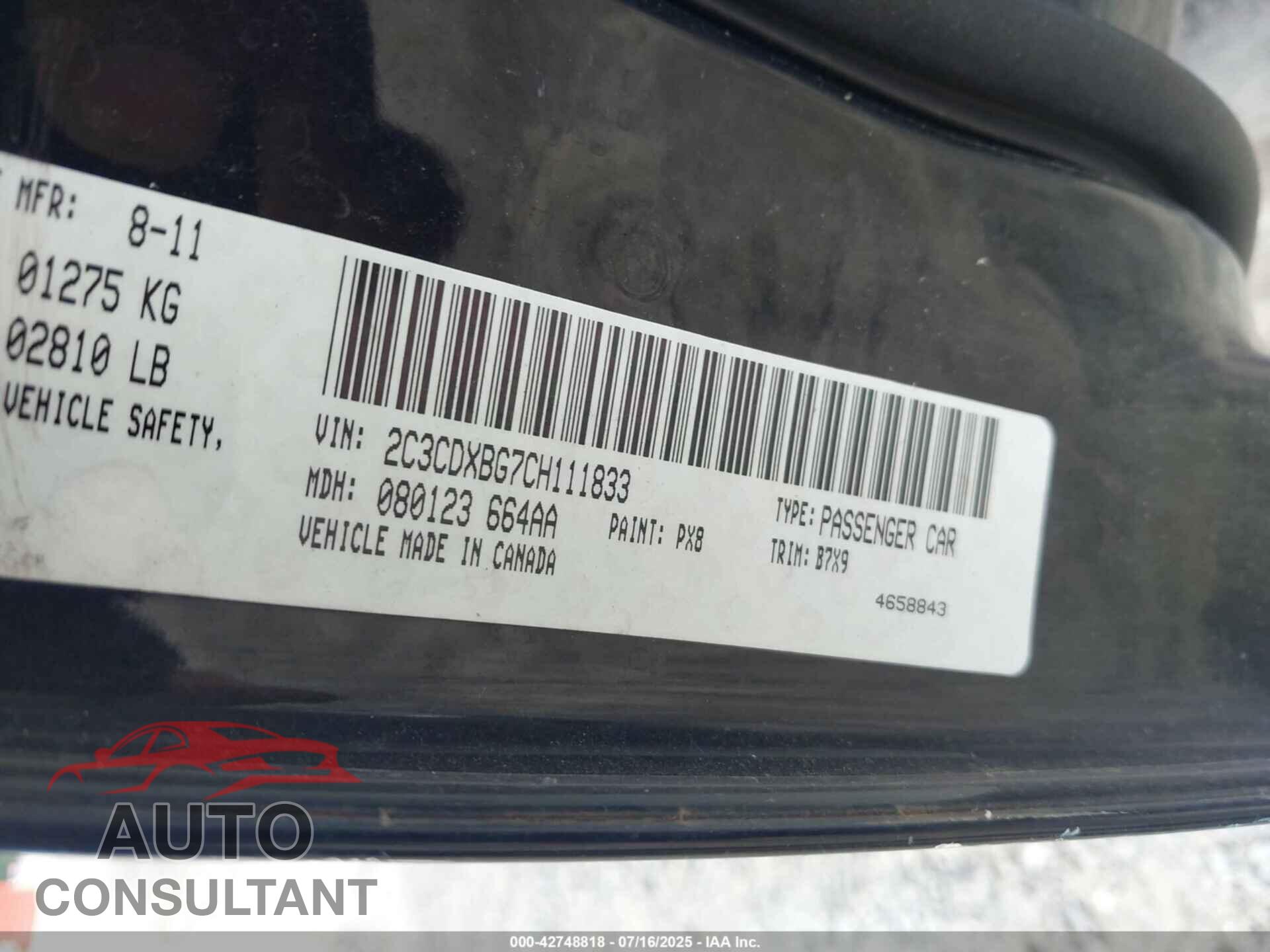 DODGE CHARGER 2012 - 2C3CDXBG7CH111833