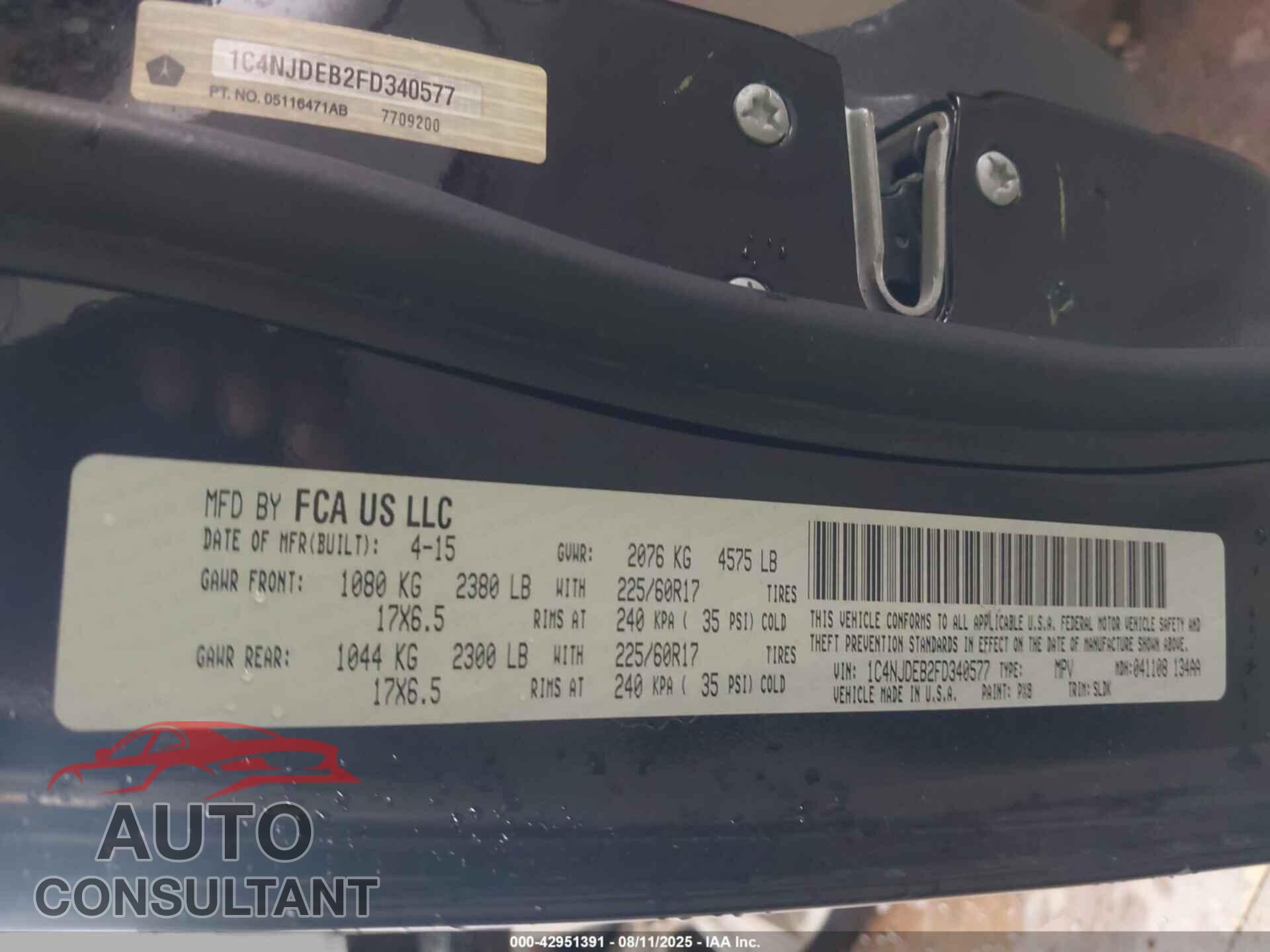 JEEP COMPASS 2015 - 1C4NJDEB2FD340577