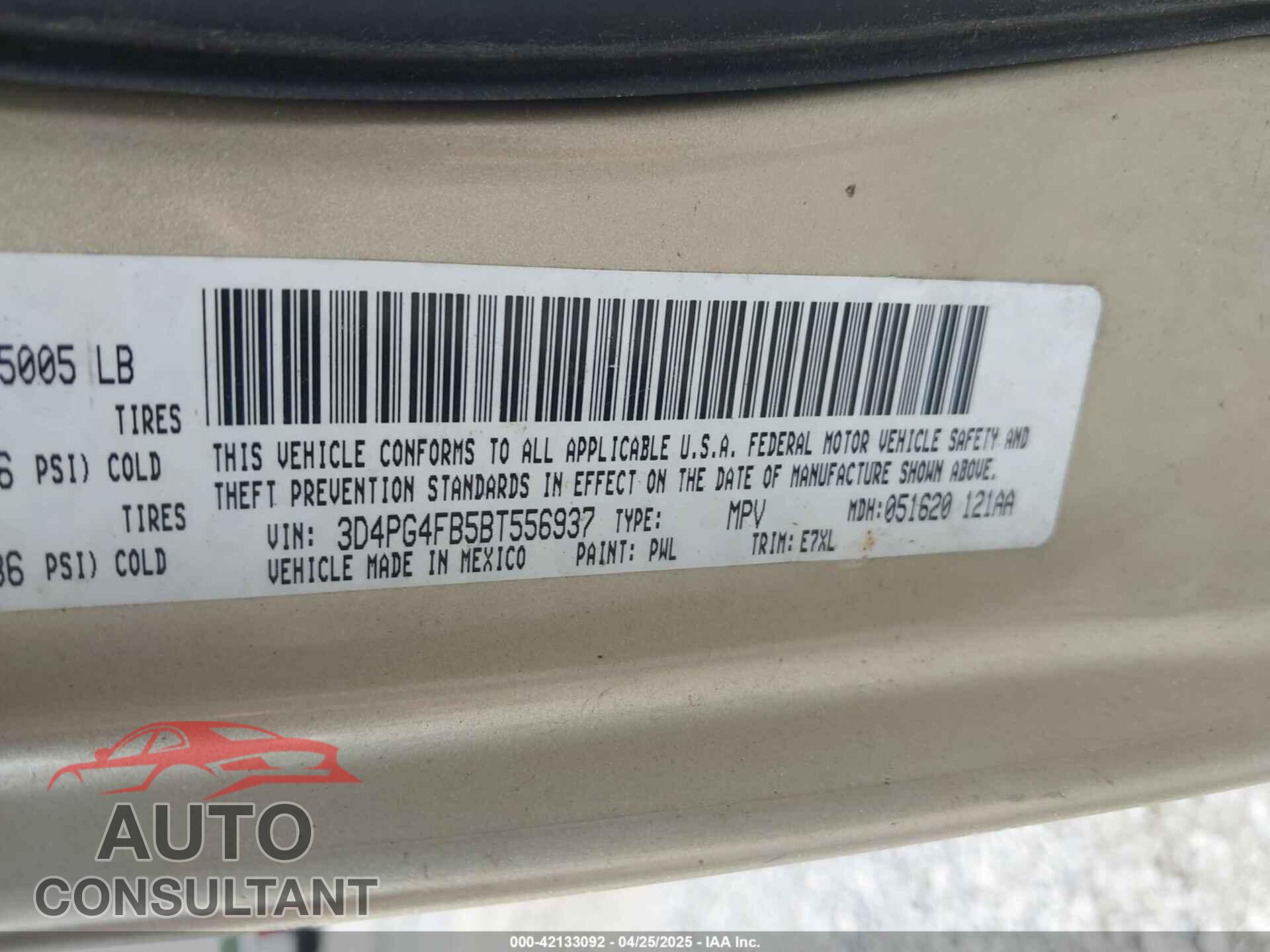 DODGE JOURNEY 2011 - 3D4PG4FB5BT556937