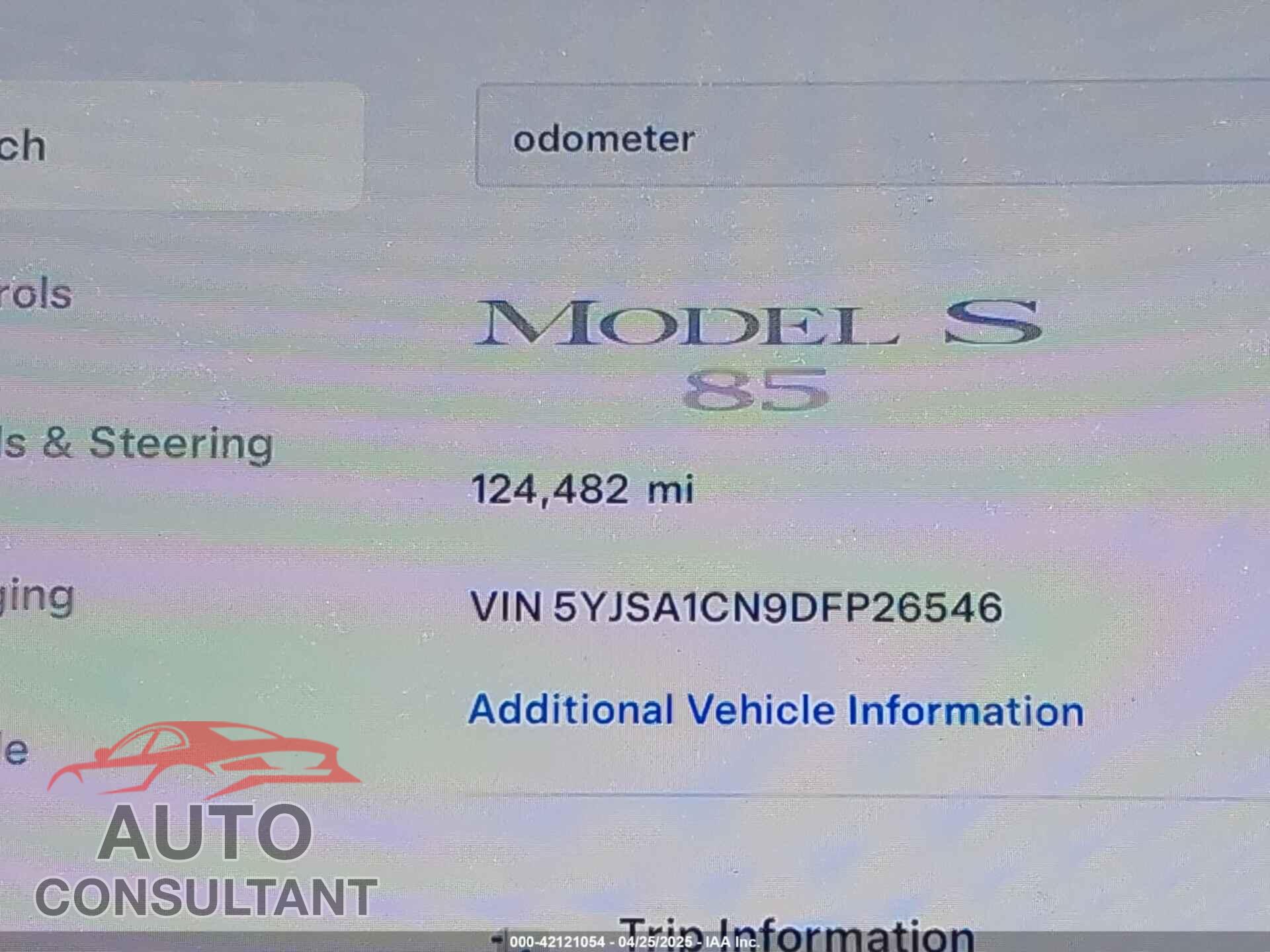 TESLA MODEL S 2013 - 5YJSA1CN9DFP26546