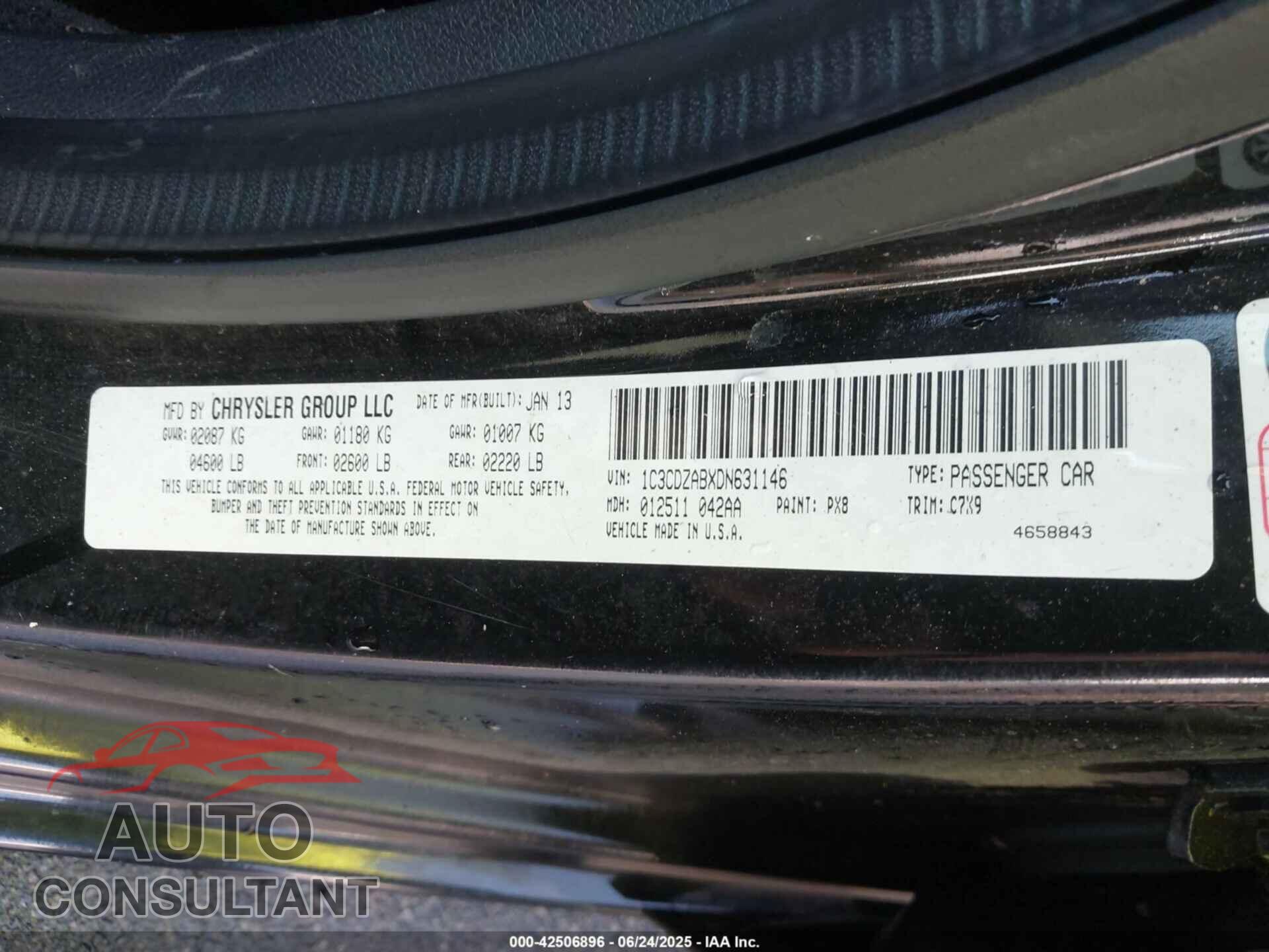 DODGE AVENGER 2013 - 1C3CDZABXDN631146