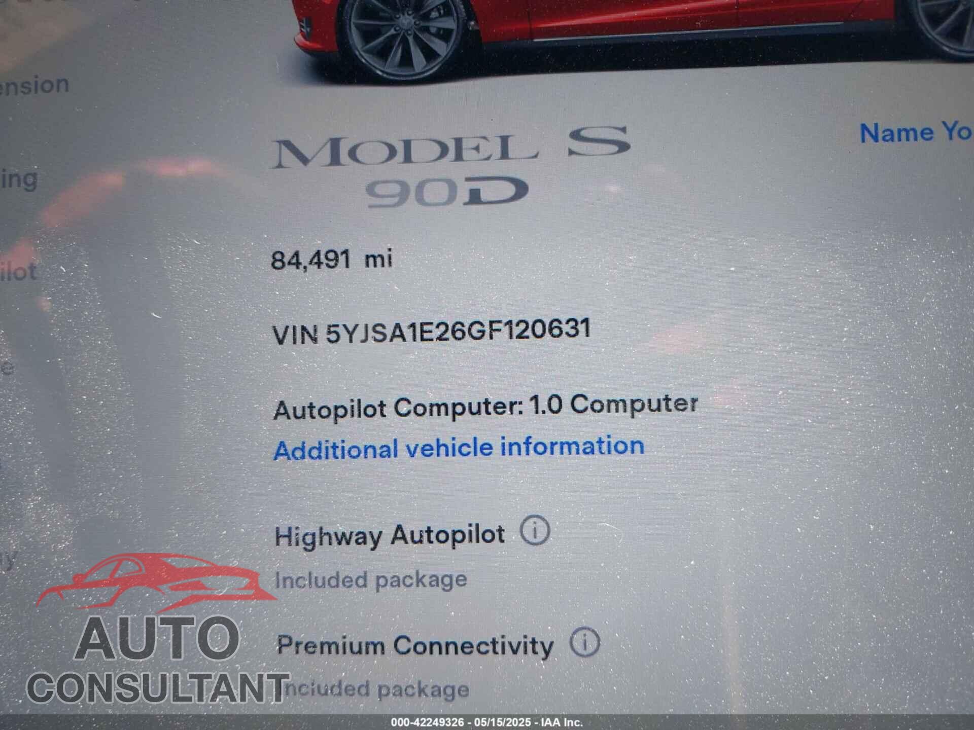 TESLA MODEL S 2016 - 5YJSA1E26GF120631