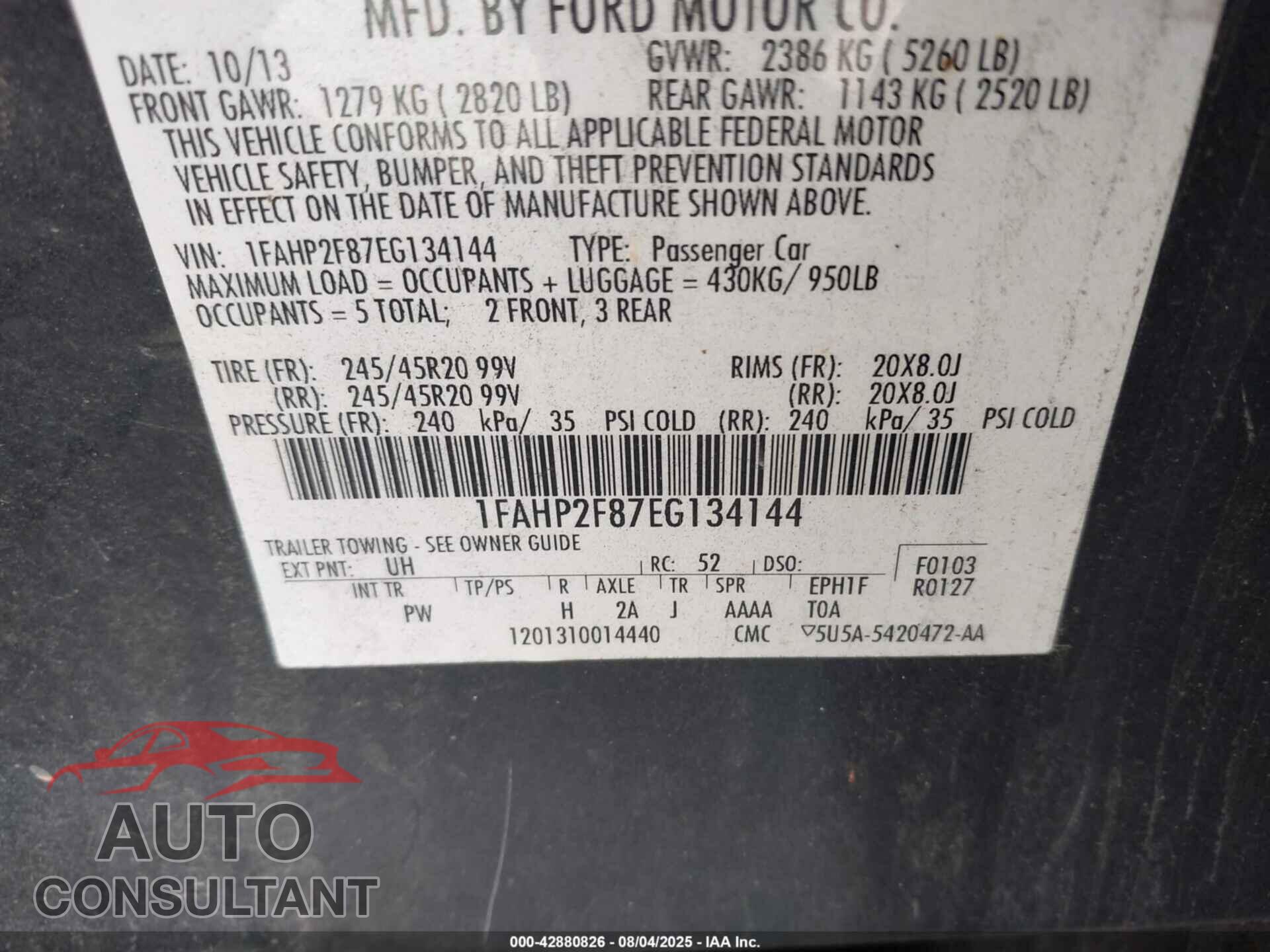 FORD TAURUS 2014 - 1FAHP2F87EG134144