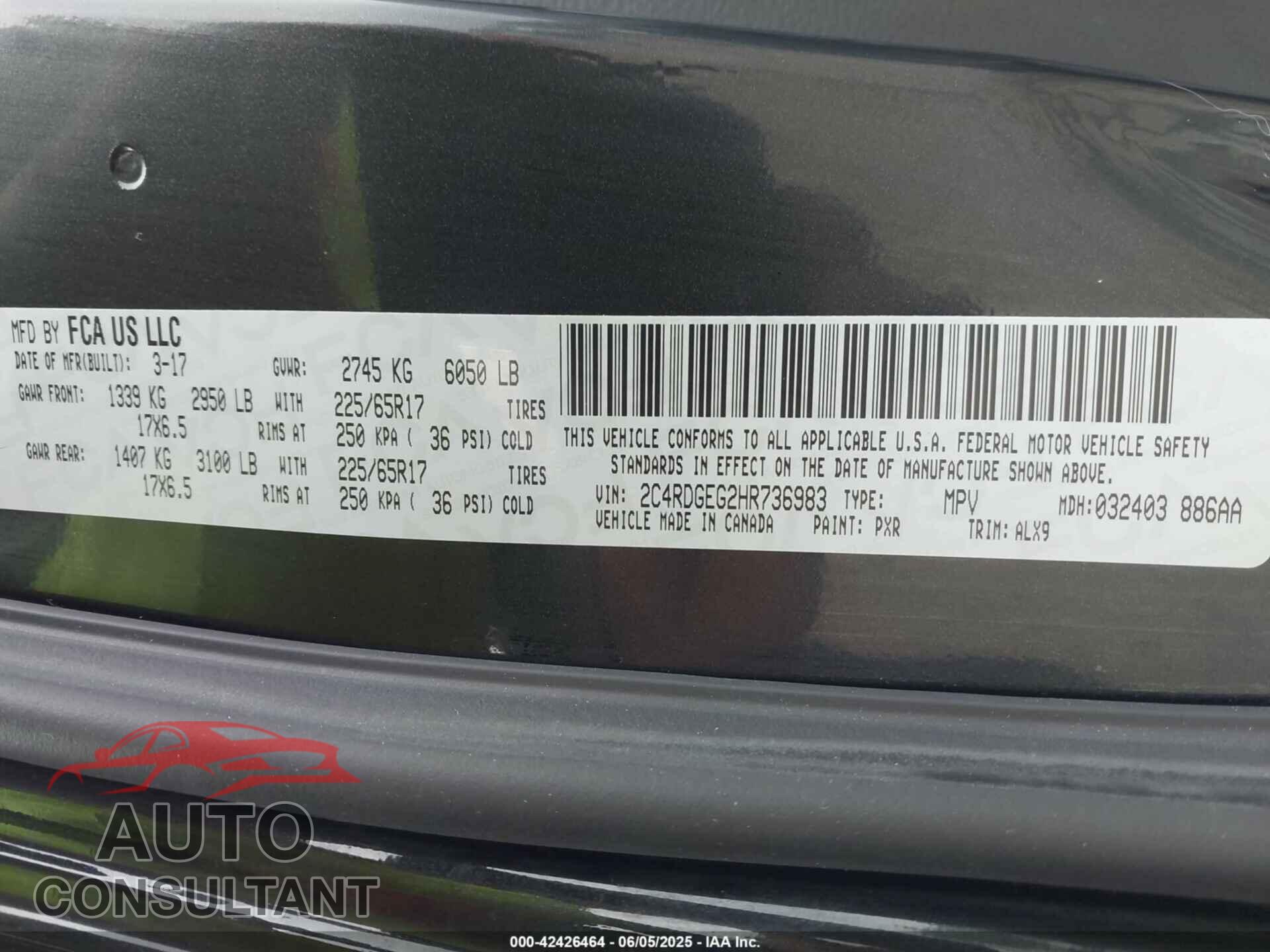 DODGE GRAND CARAVAN 2017 - 2C4RDGEG2HR736983