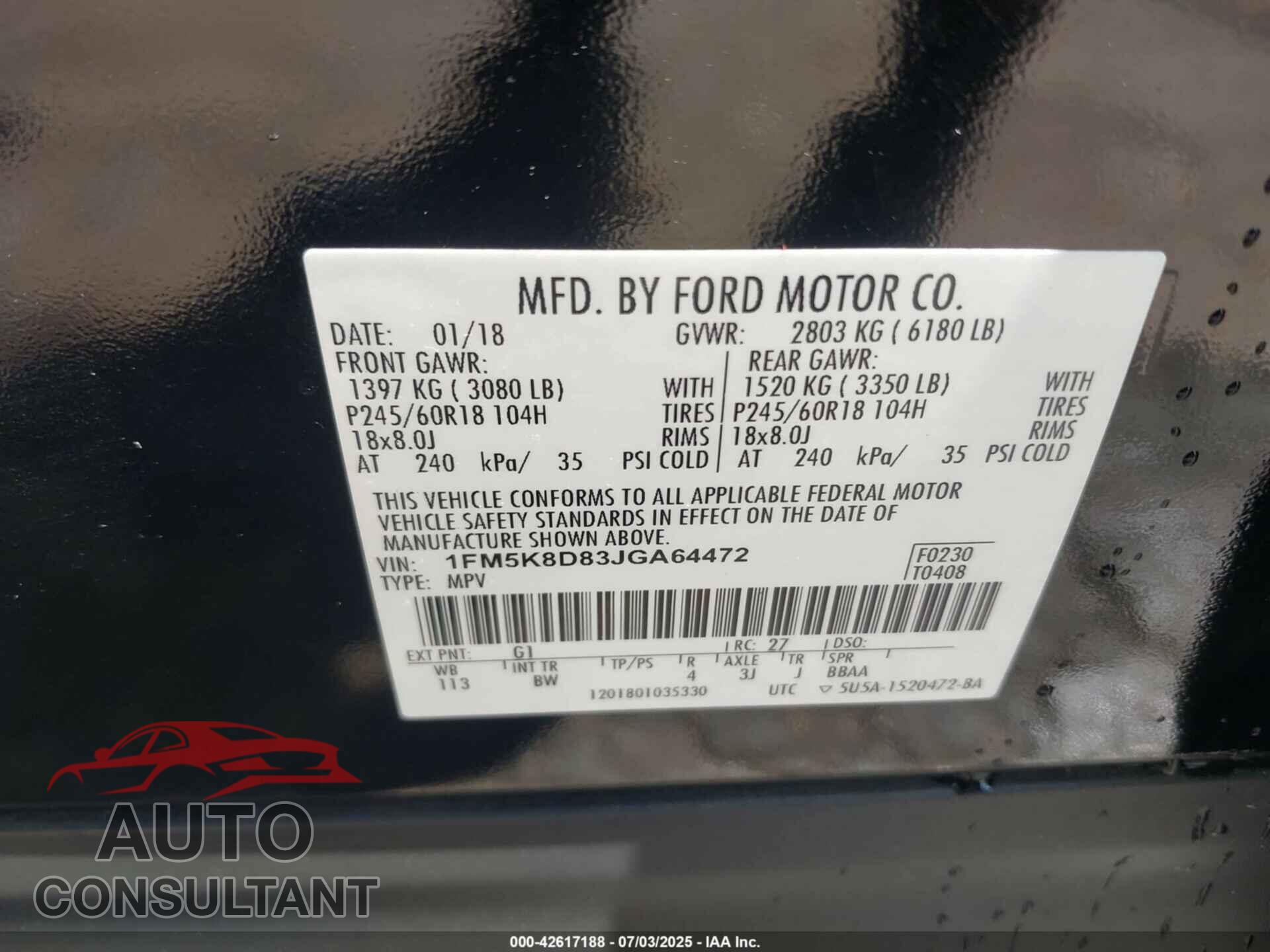 FORD EXPLORER 2018 - 1FM5K8D83JGA64472
