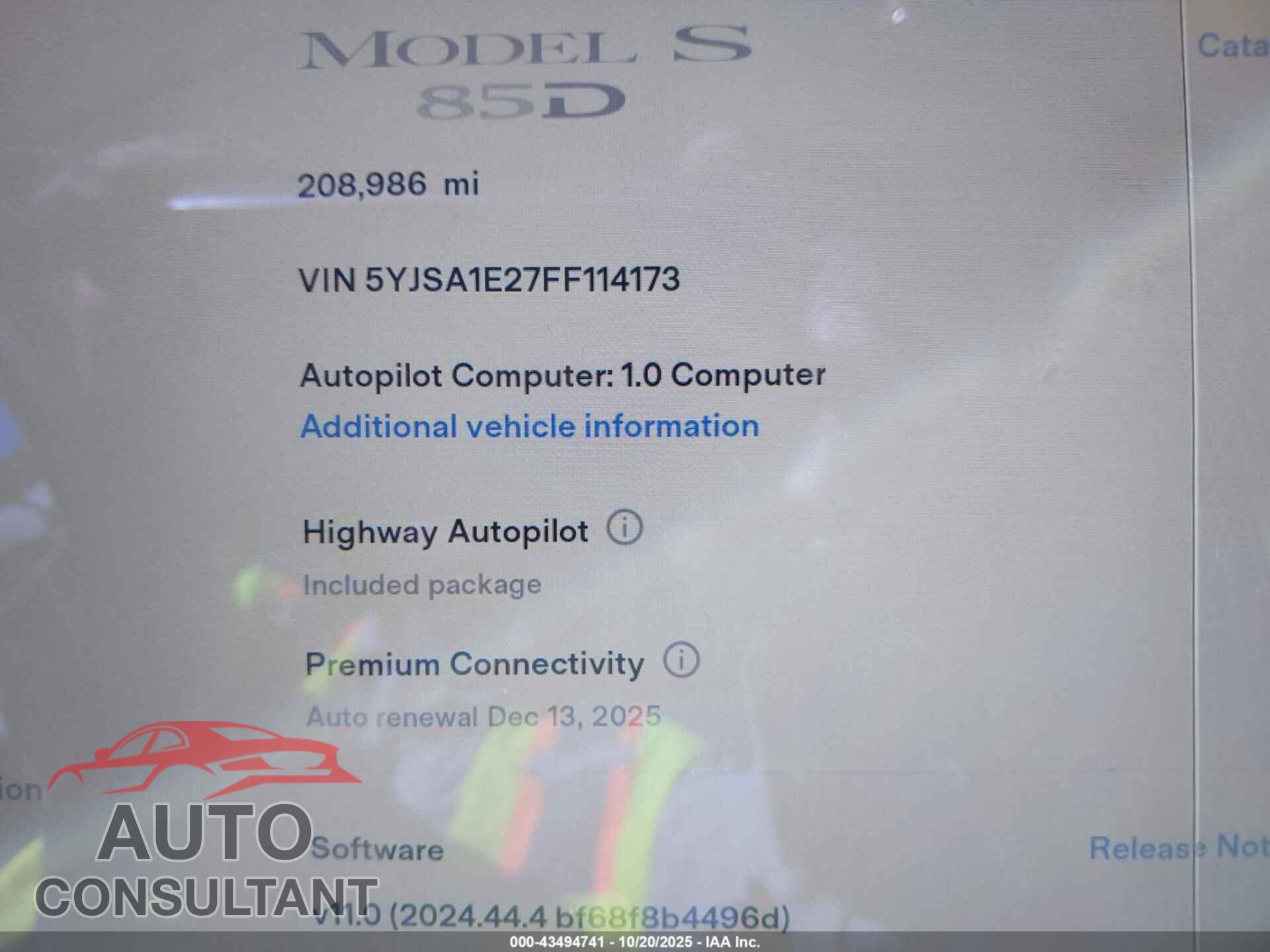 TESLA MODEL S 2015 - 5YJSA1E27FF114173