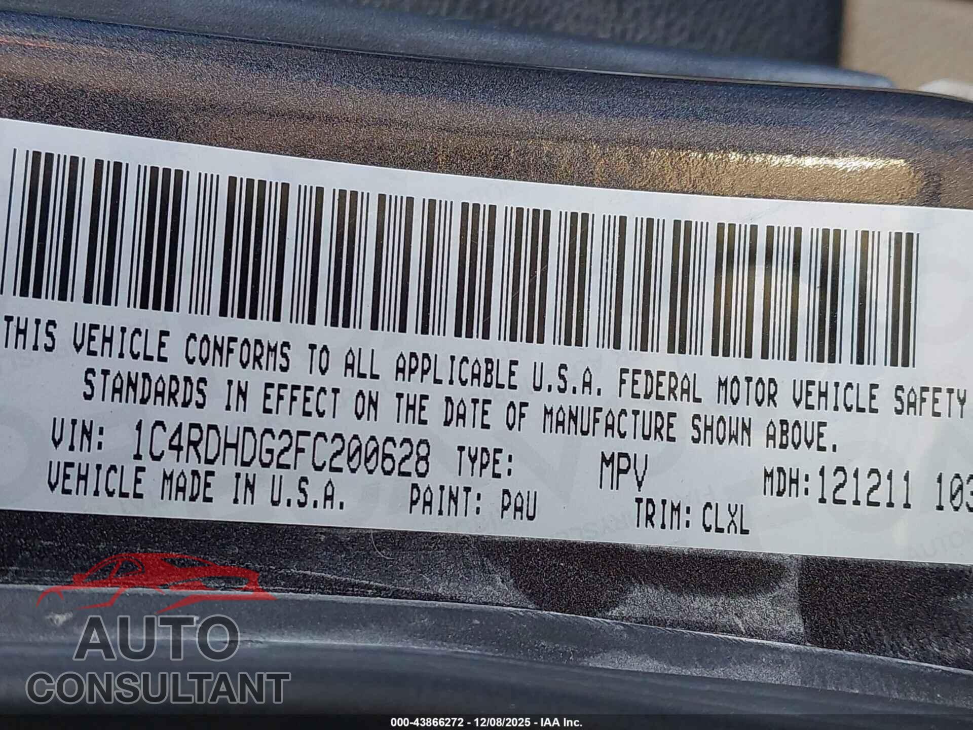 DODGE DURANGO 2015 - 1C4RDHDG2FC200628