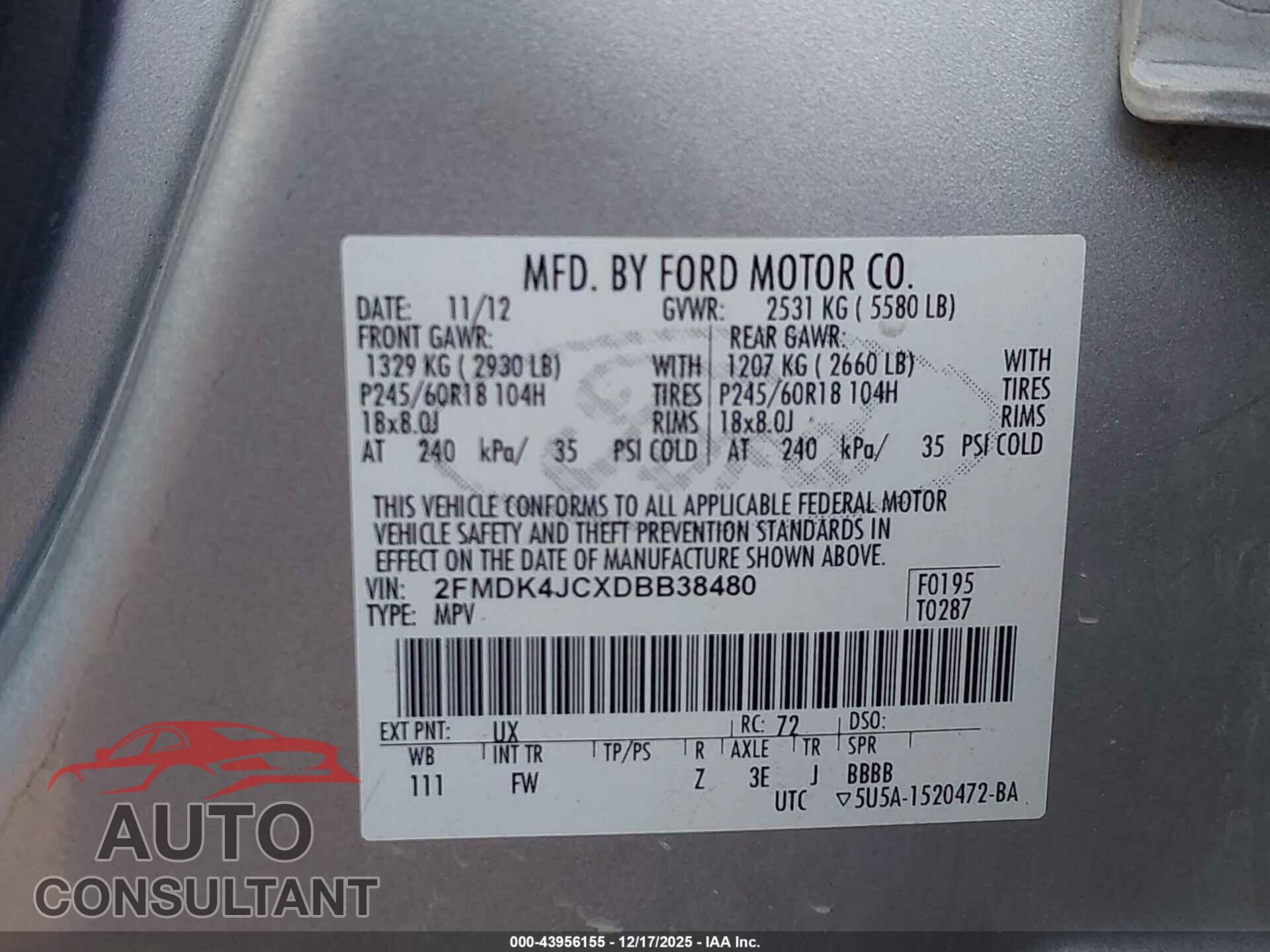 FORD EDGE 2013 - 2FMDK4JCXDBB38480