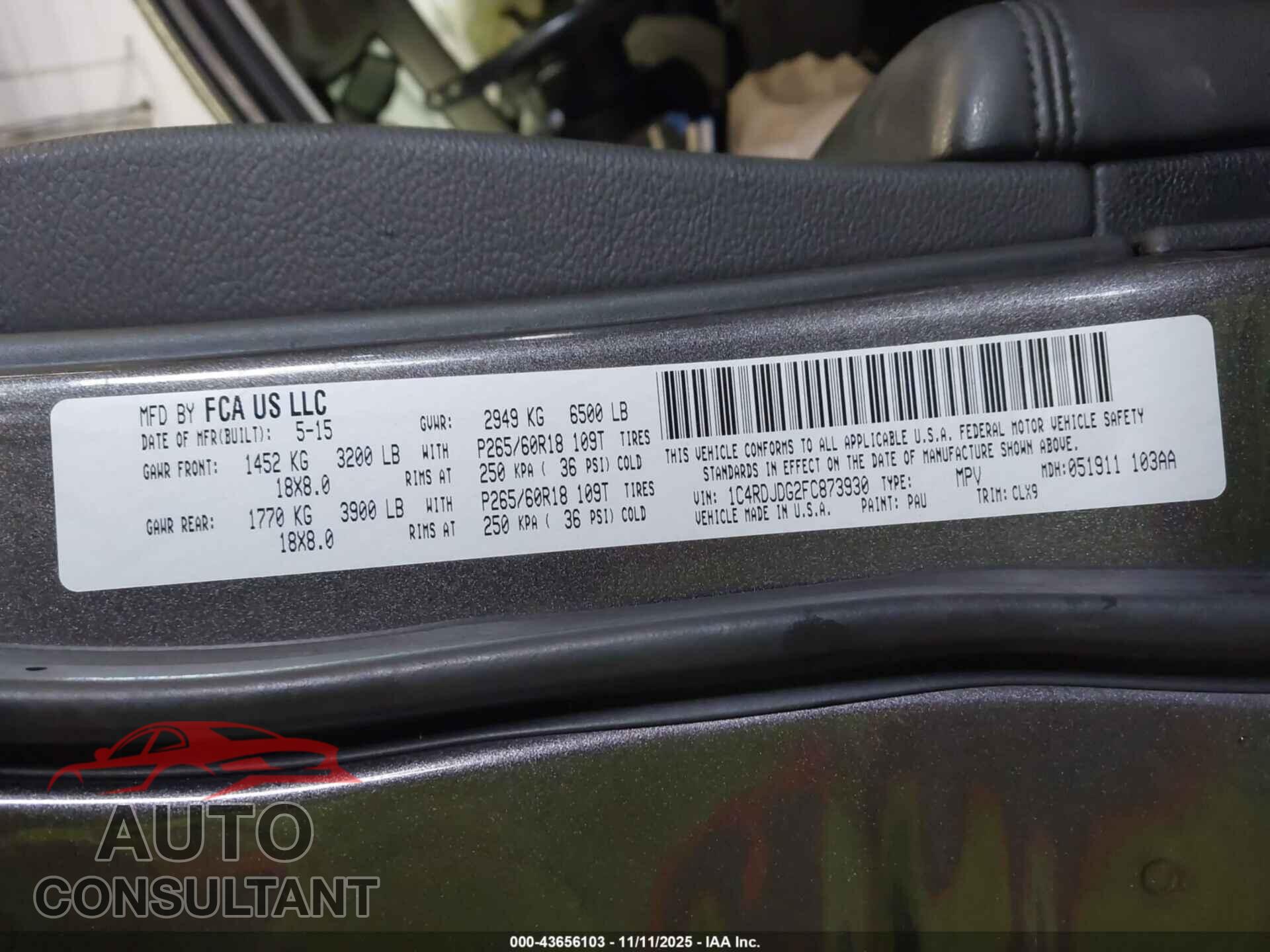 DODGE DURANGO 2015 - 1C4RDJDG2FC873930