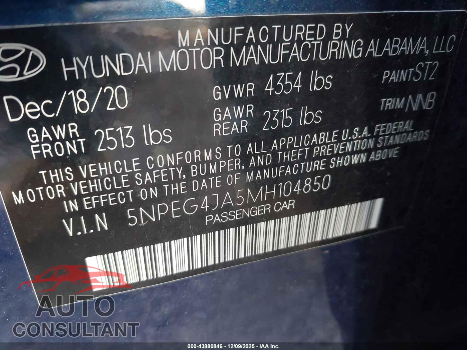 HYUNDAI SONATA 2021 - 5NPEG4JA5MH104850