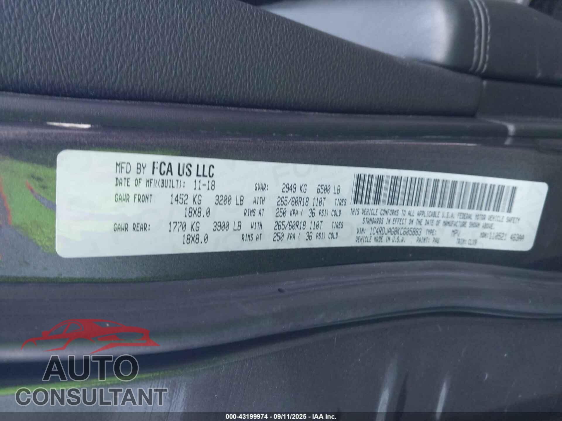 DODGE DURANGO 2019 - 1C4RDJAG8KC605883