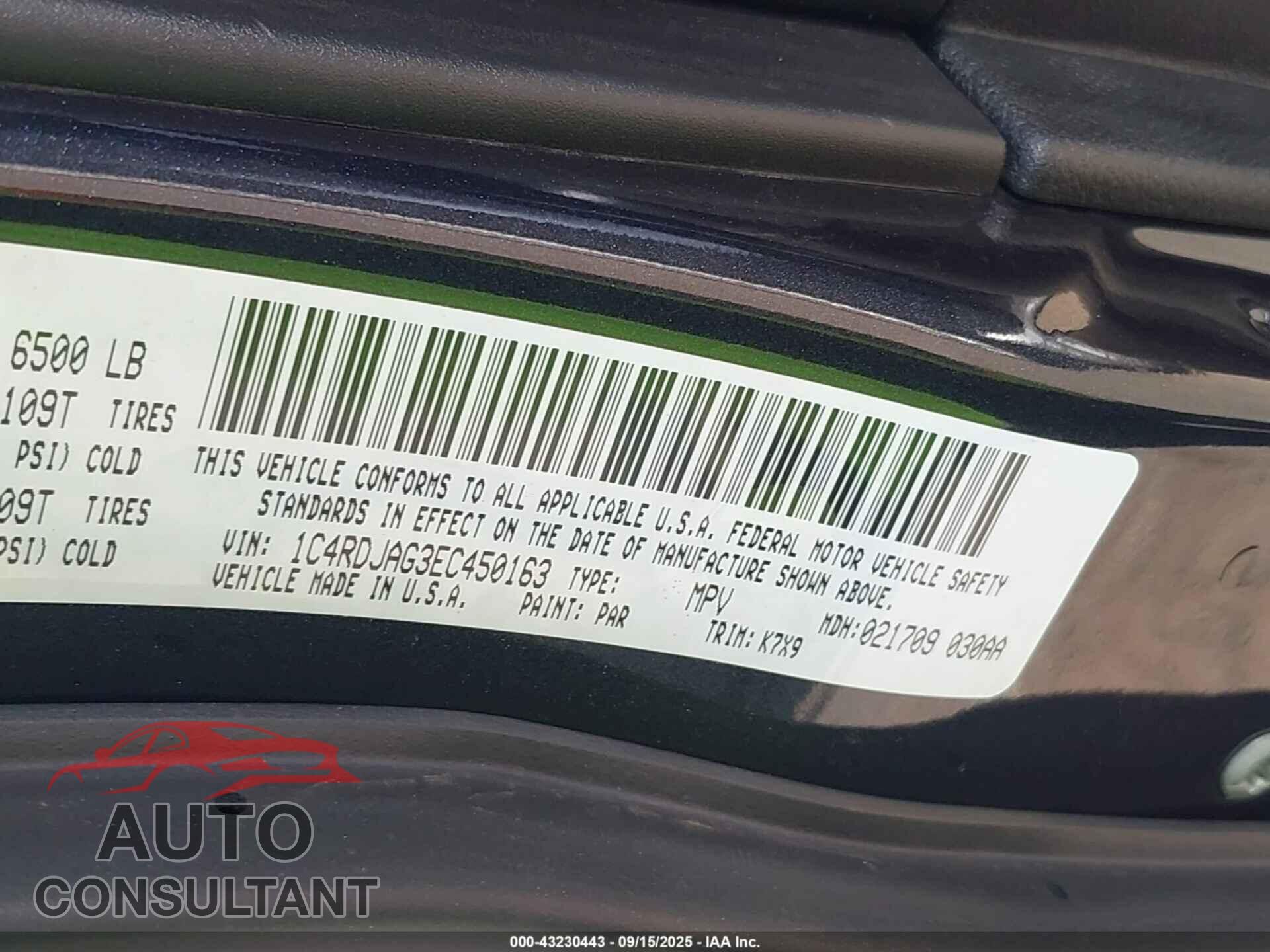 DODGE DURANGO 2014 - 1C4RDJAG3EC450163