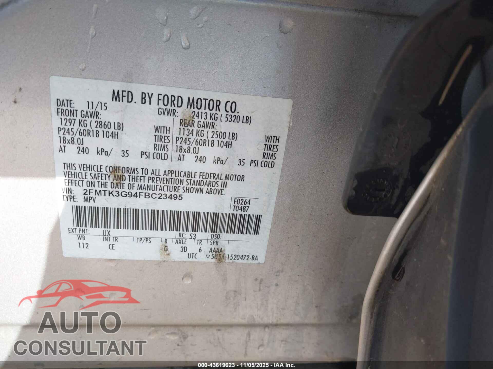 FORD EDGE 2015 - 2FMTK3G94FBC23495