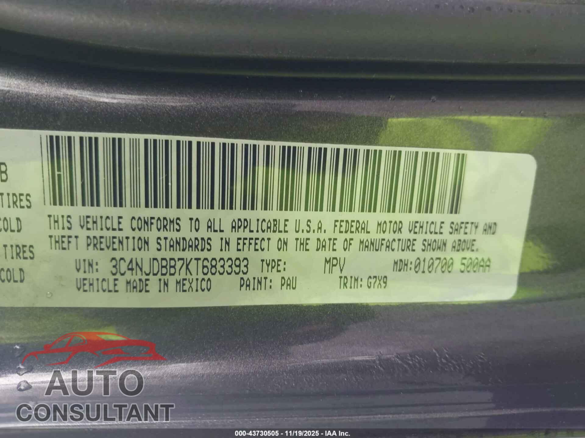 JEEP COMPASS 2019 - 3C4NJDBB7KT683393