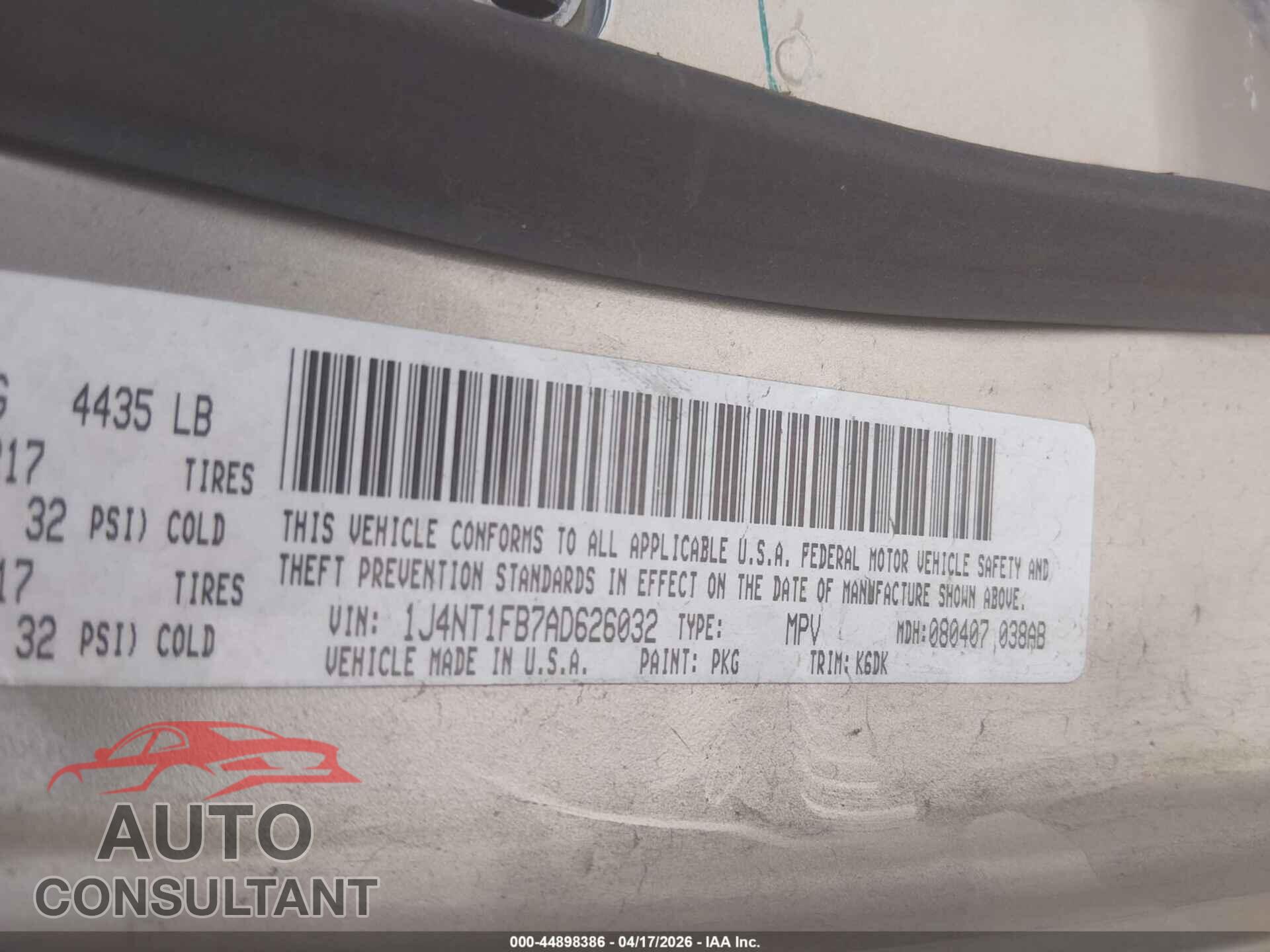 JEEP COMPASS 2010 - 1J4NT1FB7AD626032