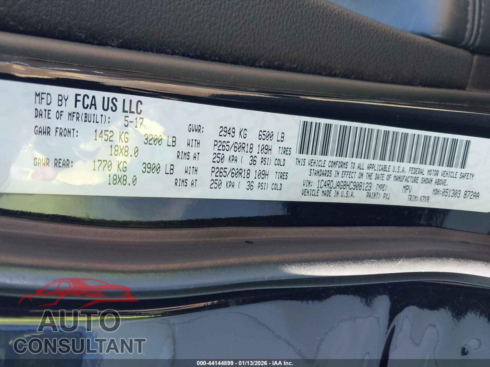 DODGE DURANGO 2017 - 1C4RDJAG8HC908123