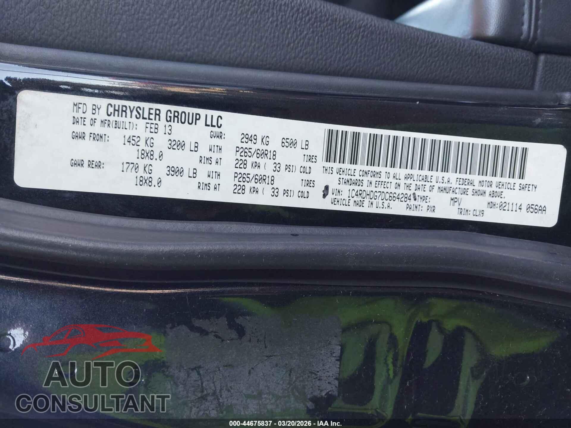 DODGE DURANGO 2013 - 1C4RDHDG7DC664284