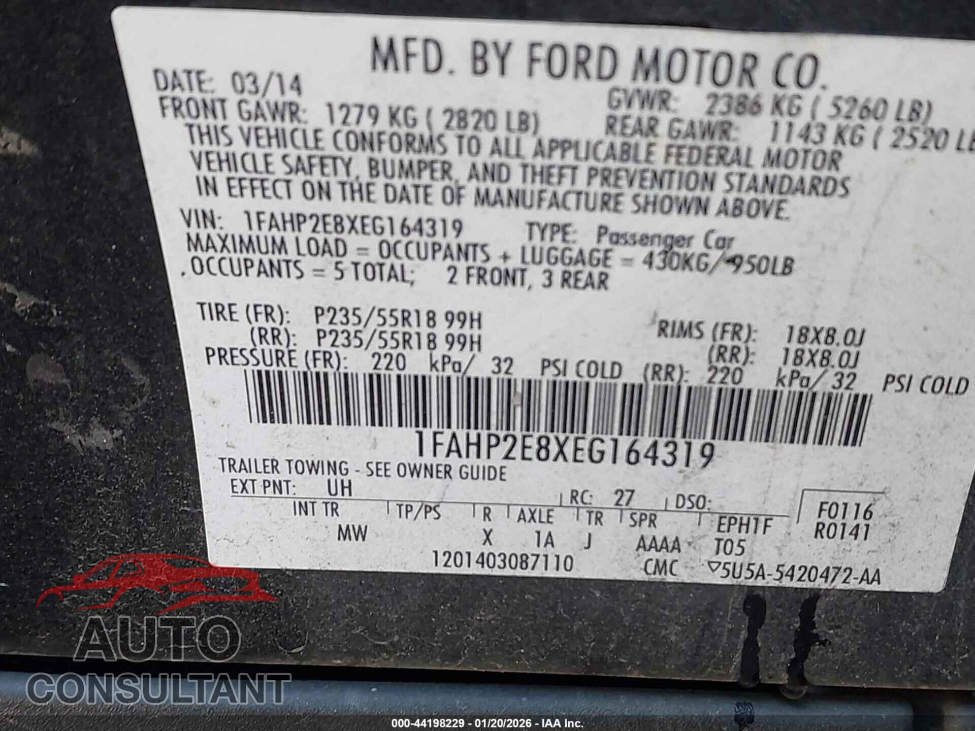 FORD TAURUS 2014 - 1FAHP2E8XEG164319