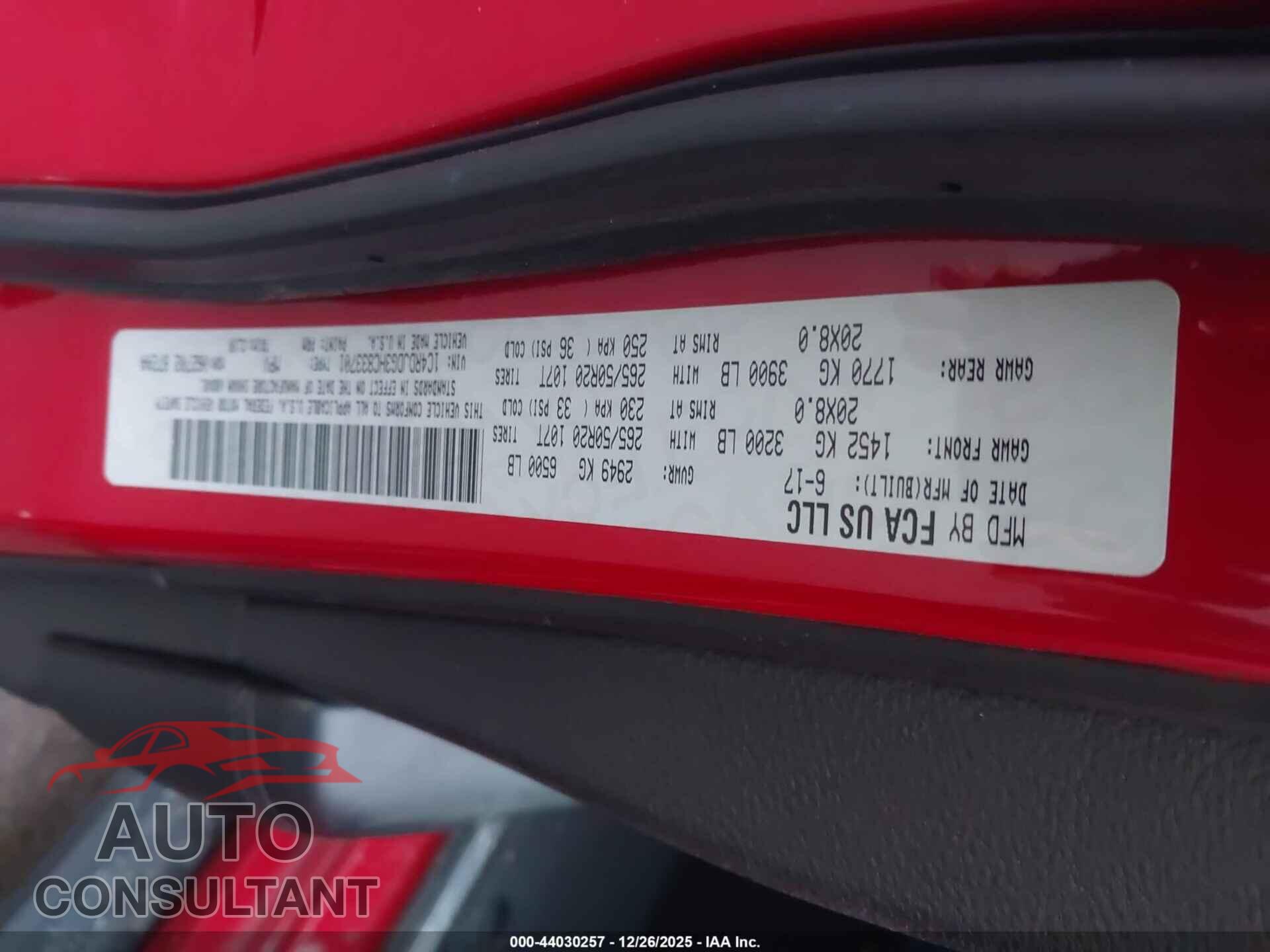 DODGE DURANGO 2017 - 1C4RDJDG3HC833701