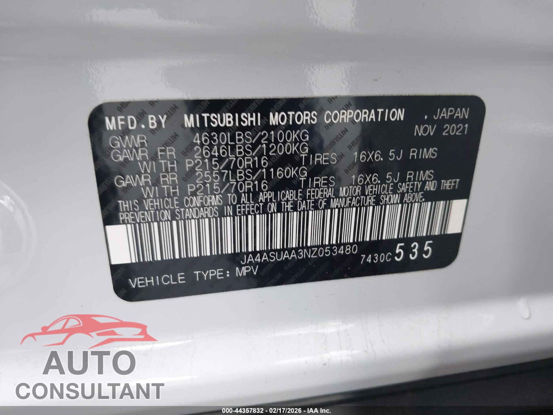 MITSUBISHI ECLIPSE CROSS 2022 - JA4ASUAA3NZ053480