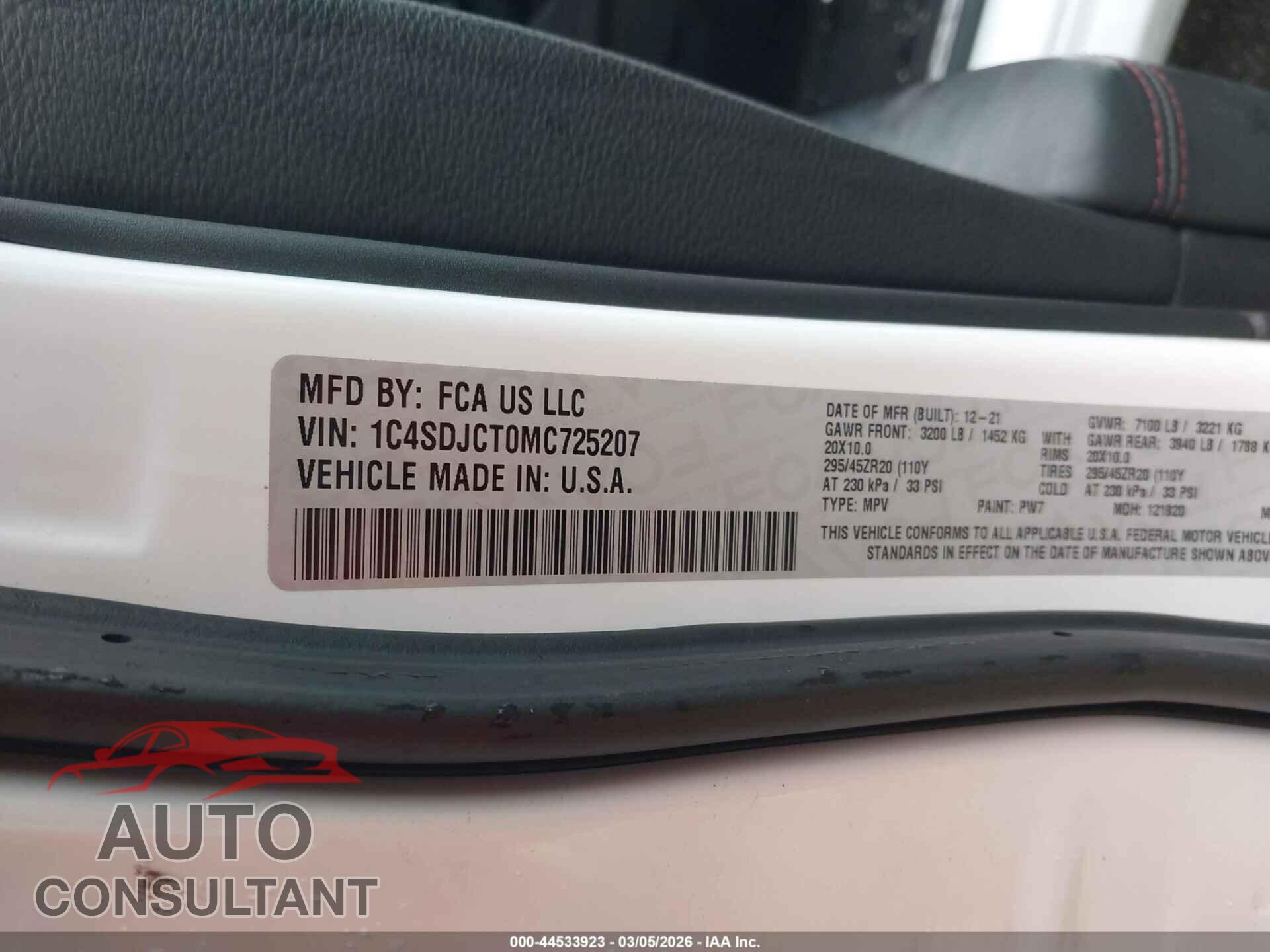 DODGE DURANGO 2021 - 1C4SDJCT0MC725207