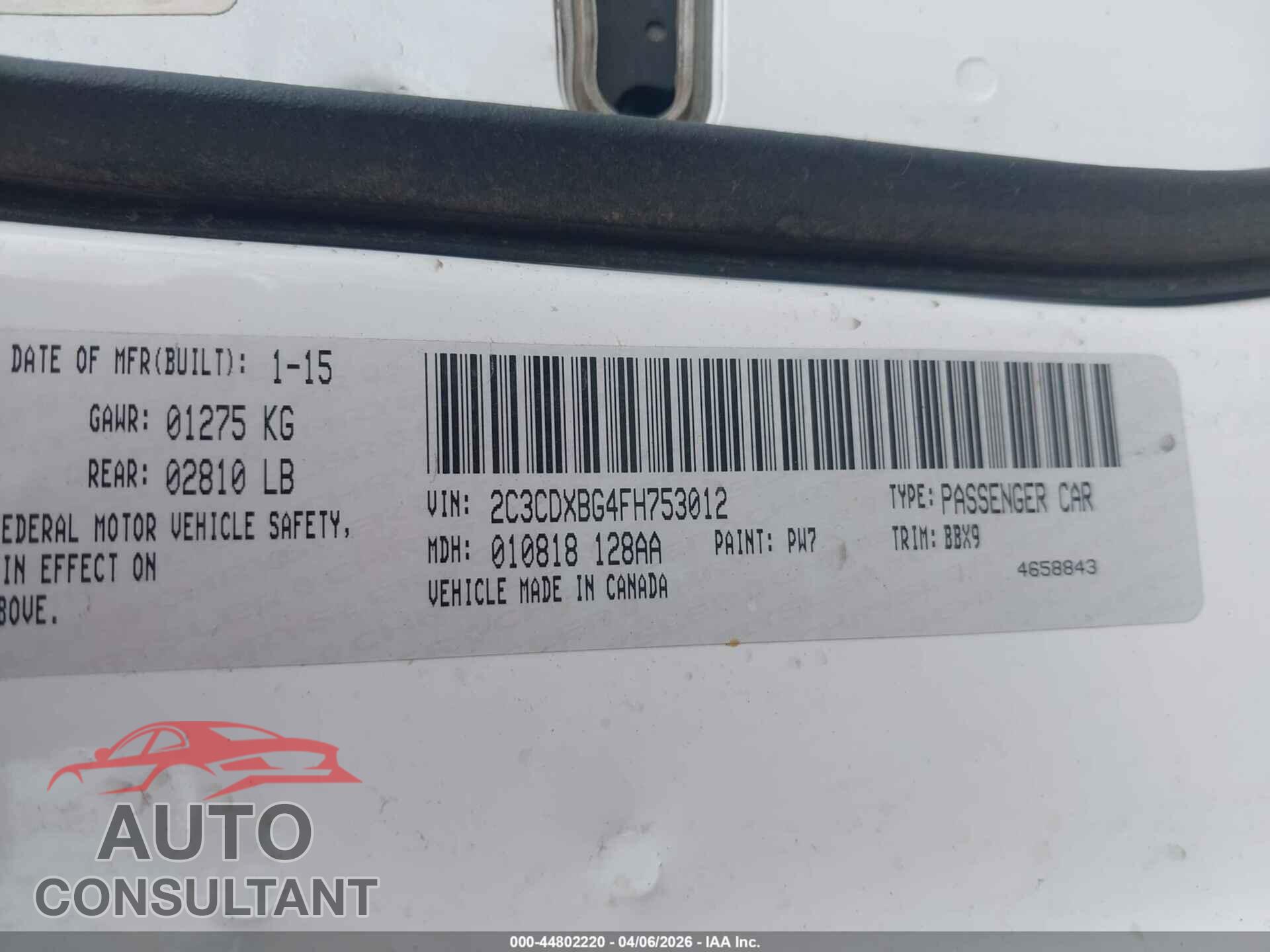 DODGE CHARGER 2015 - 2C3CDXBG4FH753012