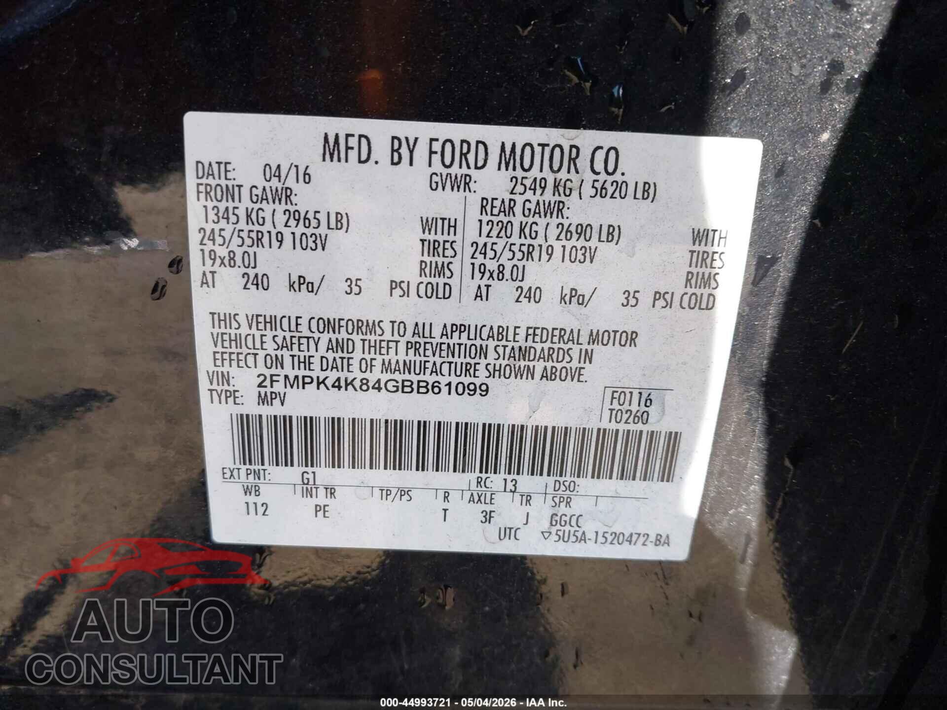 FORD EDGE 2016 - 2FMPK4K84GBB61099