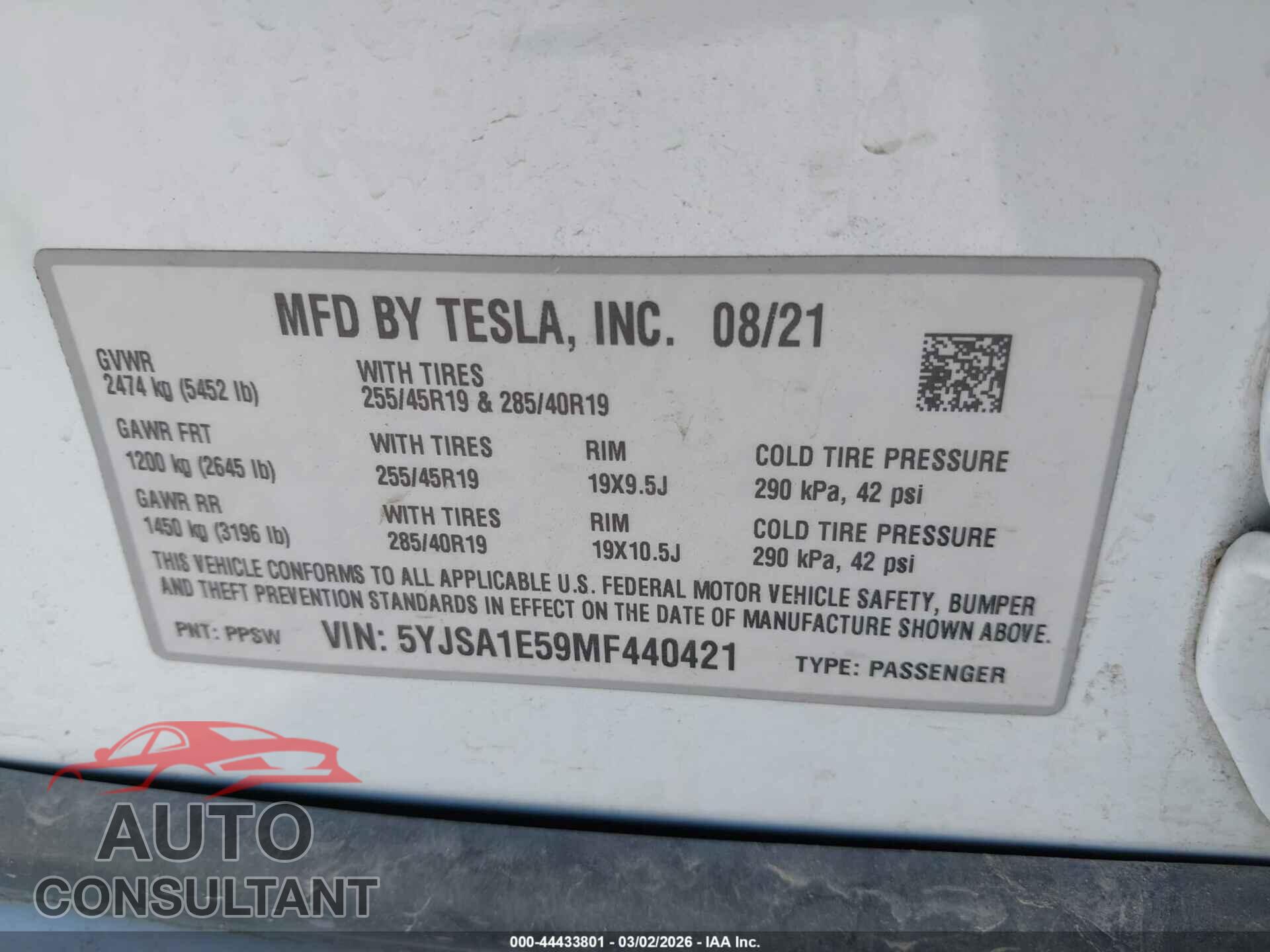 TESLA MODEL S 2021 - 5YJSA1E59MF440421