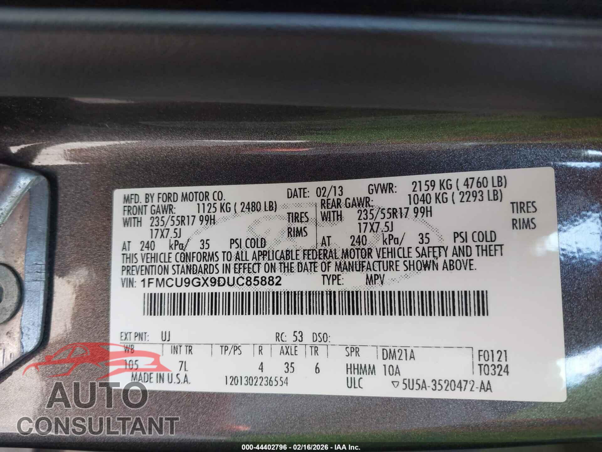 FORD ESCAPE 2013 - 1FMCU9GX9DUC85882