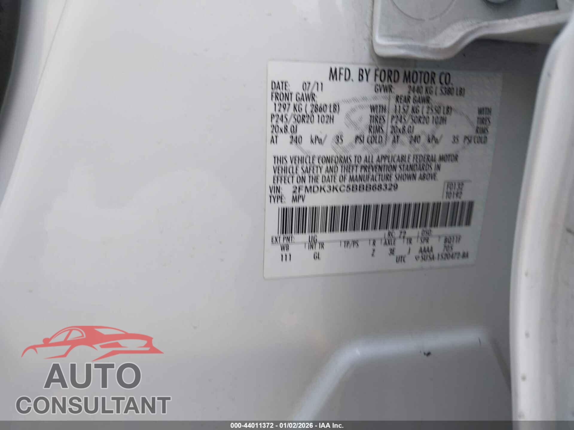 FORD EDGE 2011 - 2FMDK3KC5BBB68329