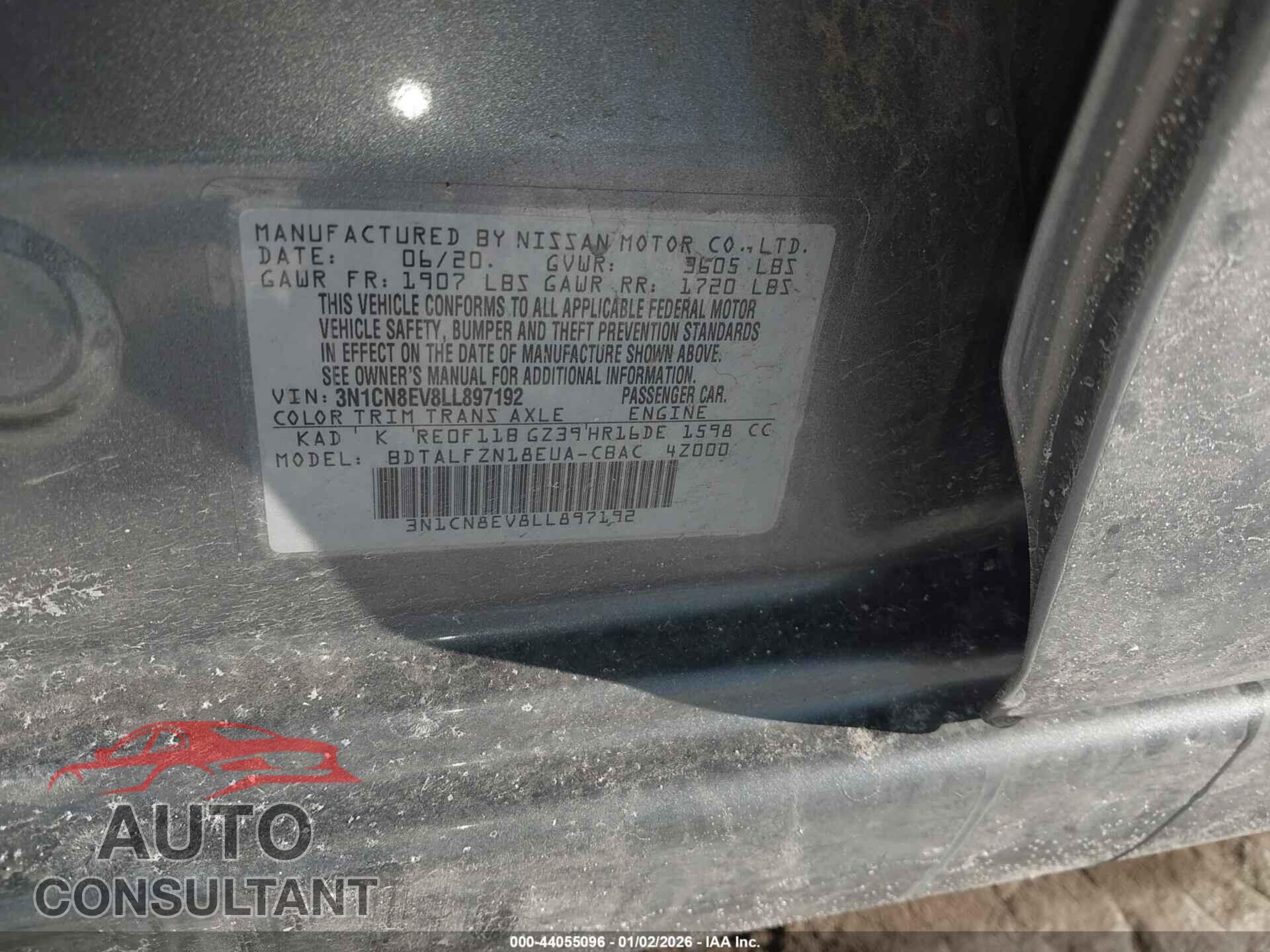 NISSAN VERSA 2020 - 3N1CN8EV8LL897192