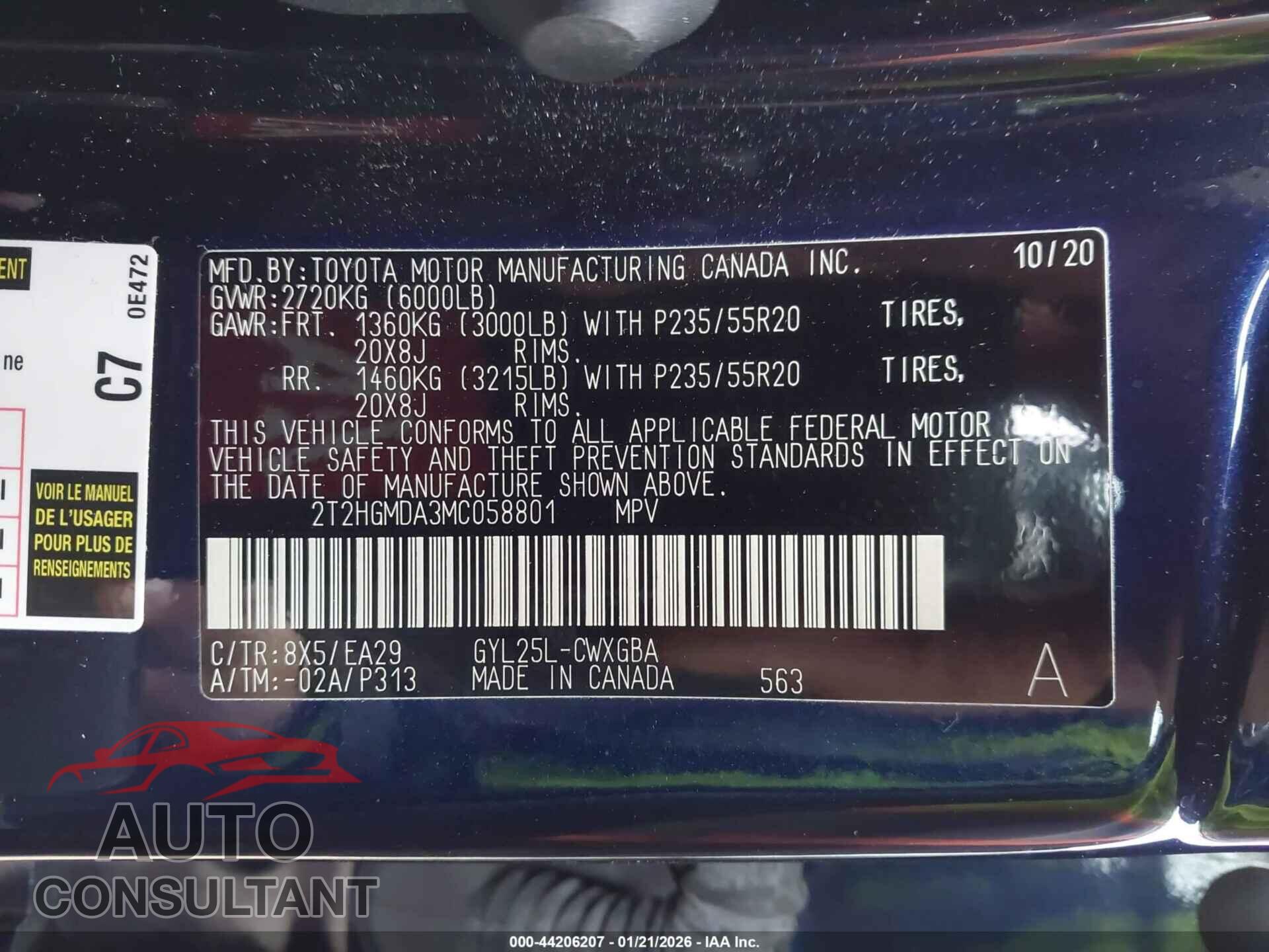 LEXUS RX 450H 2021 - 2T2HGMDA3MC058801