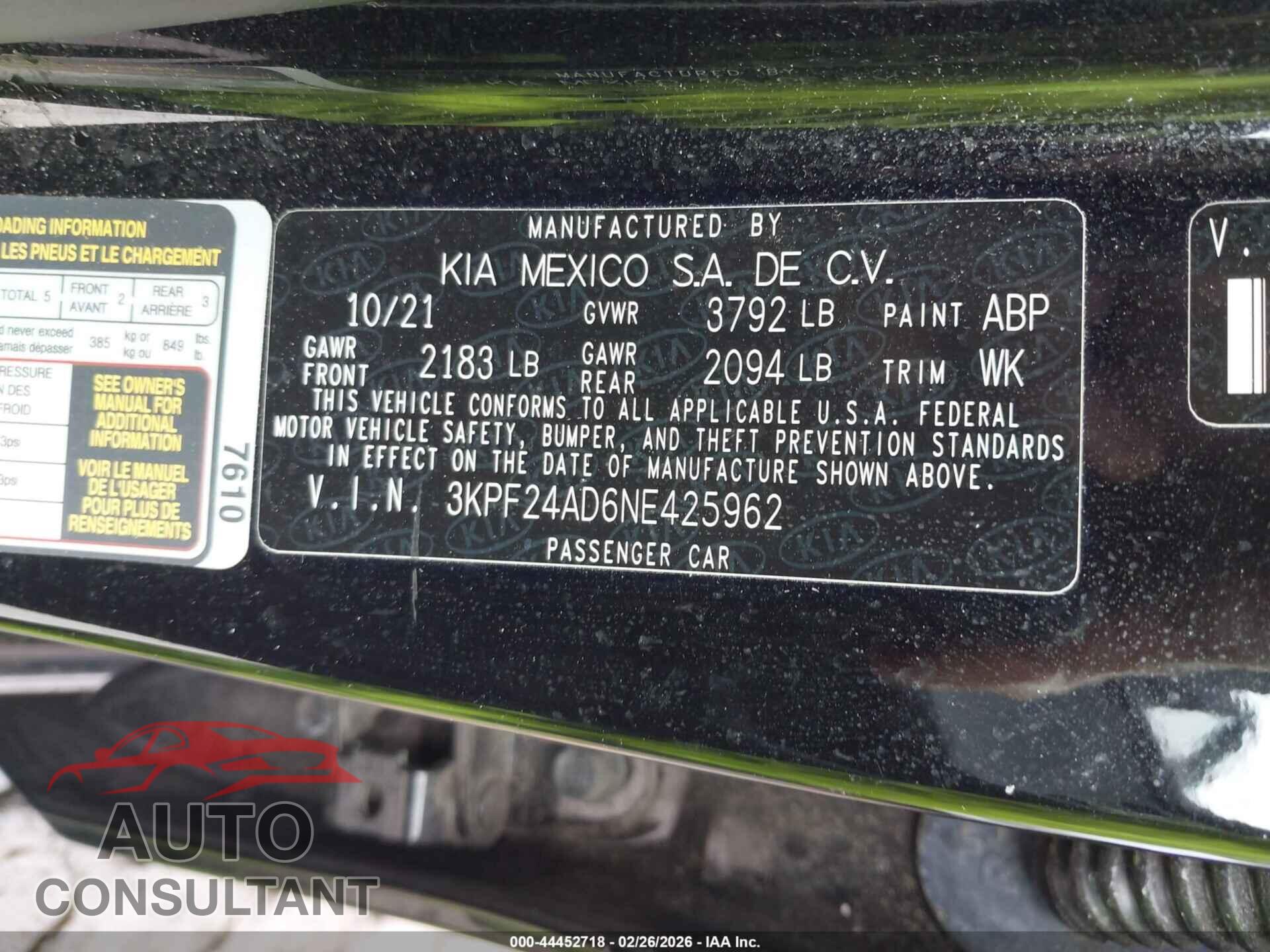 KIA FORTE 2022 - 3KPF24AD6NE425962