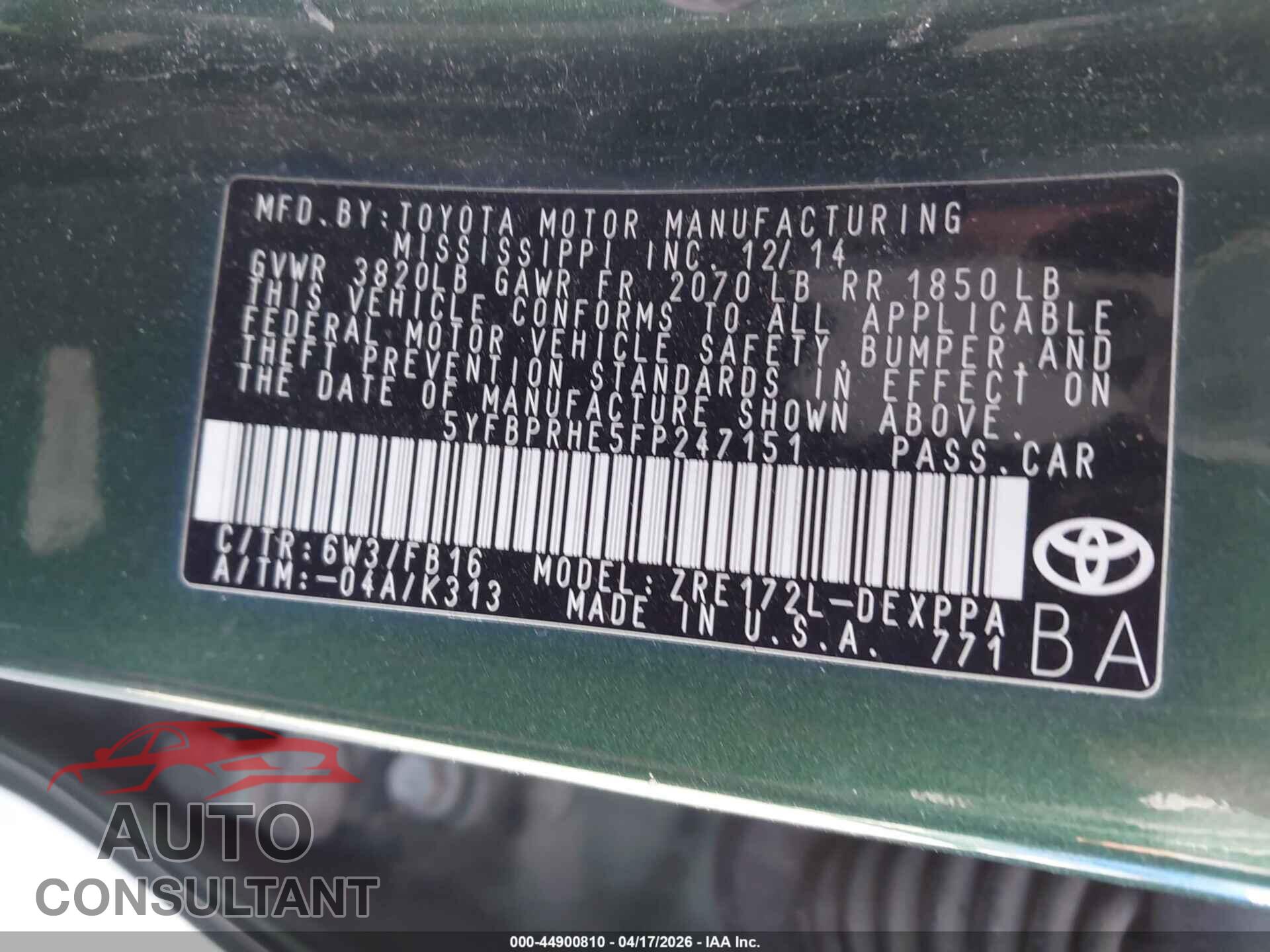 TOYOTA COROLLA 2015 - 5YFBPRHE5FP247151