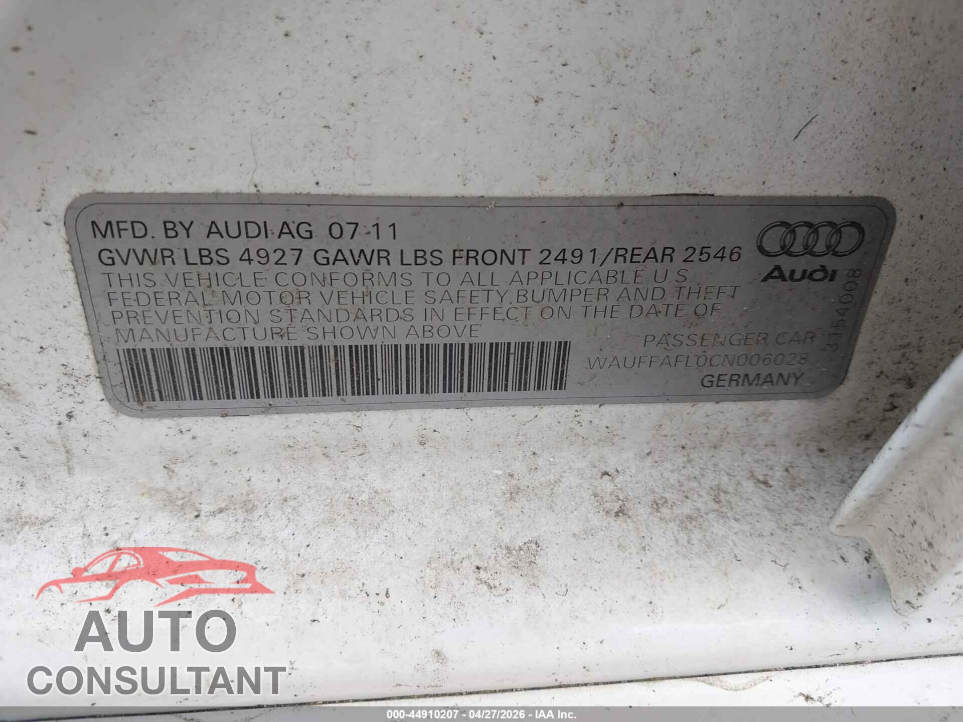 AUDI A4 2012 - WAUFFAFL0CN006028