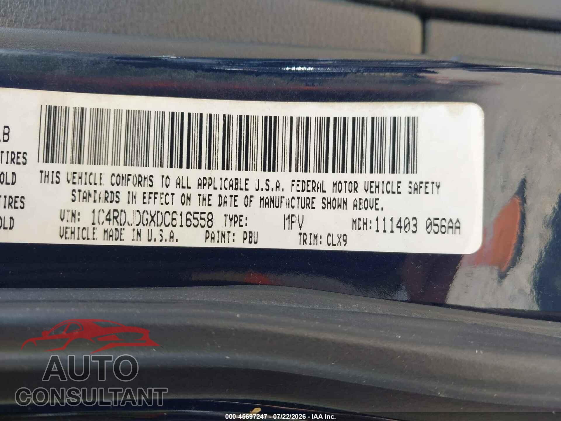 DODGE DURANGO 2013 - 1C4RDJDGXDC616558