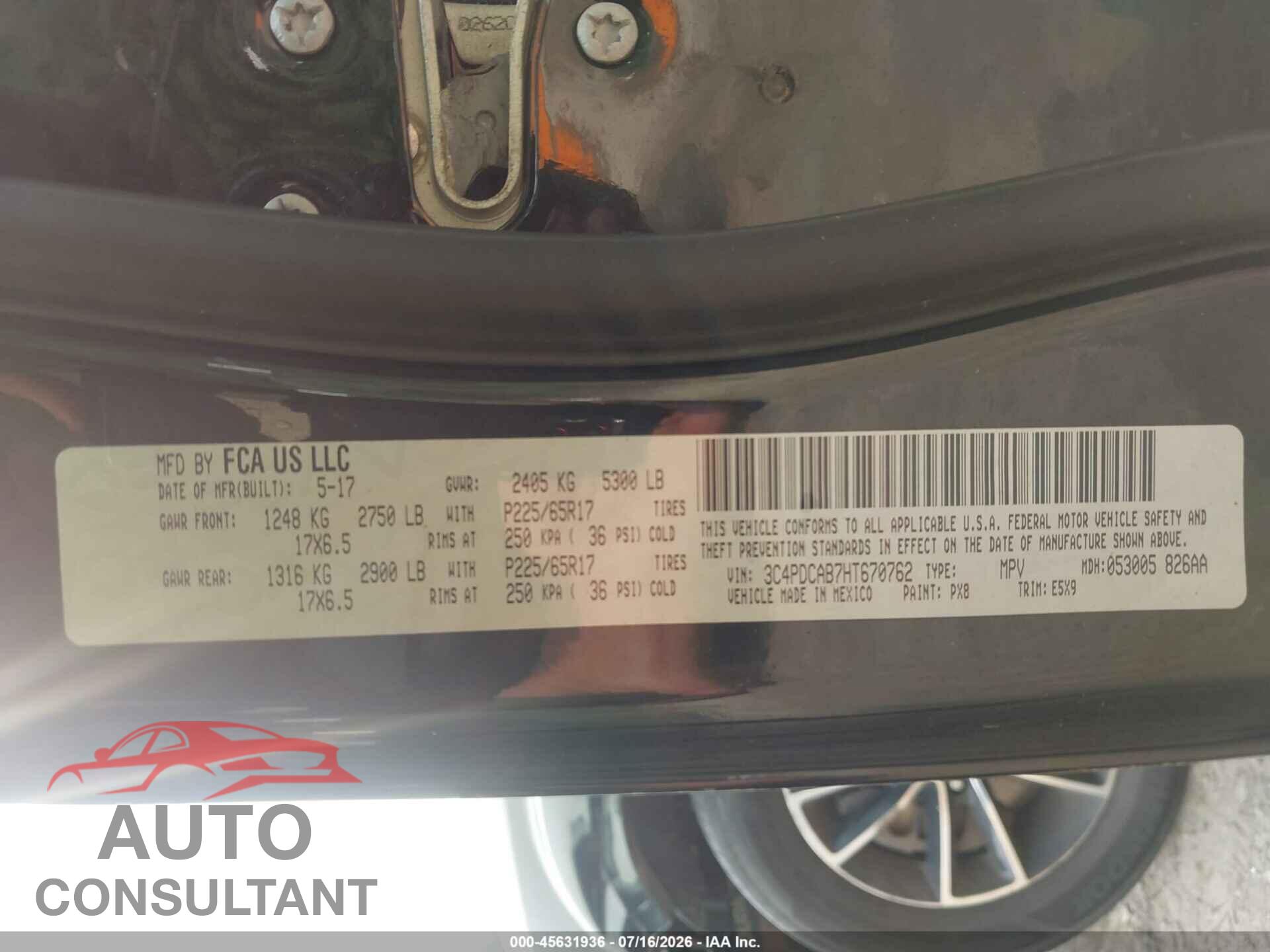 DODGE JOURNEY 2017 - 3C4PDCAB7HT670762