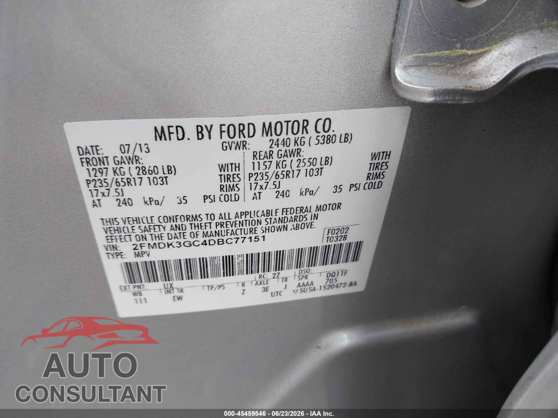 FORD EDGE 2013 - 2FMDK3GC4DBC77151