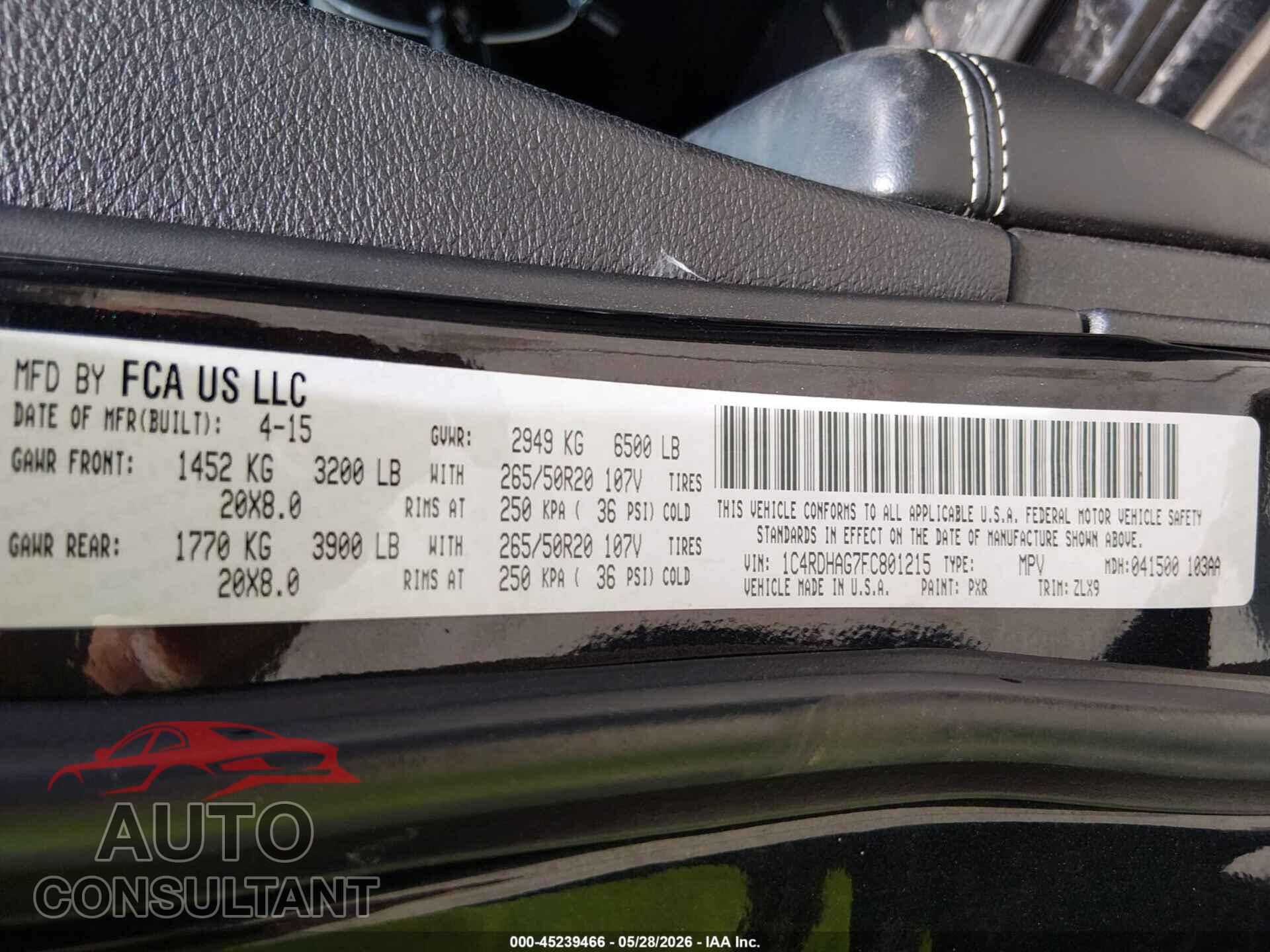 DODGE DURANGO 2015 - 1C4RDHAG7FC801215