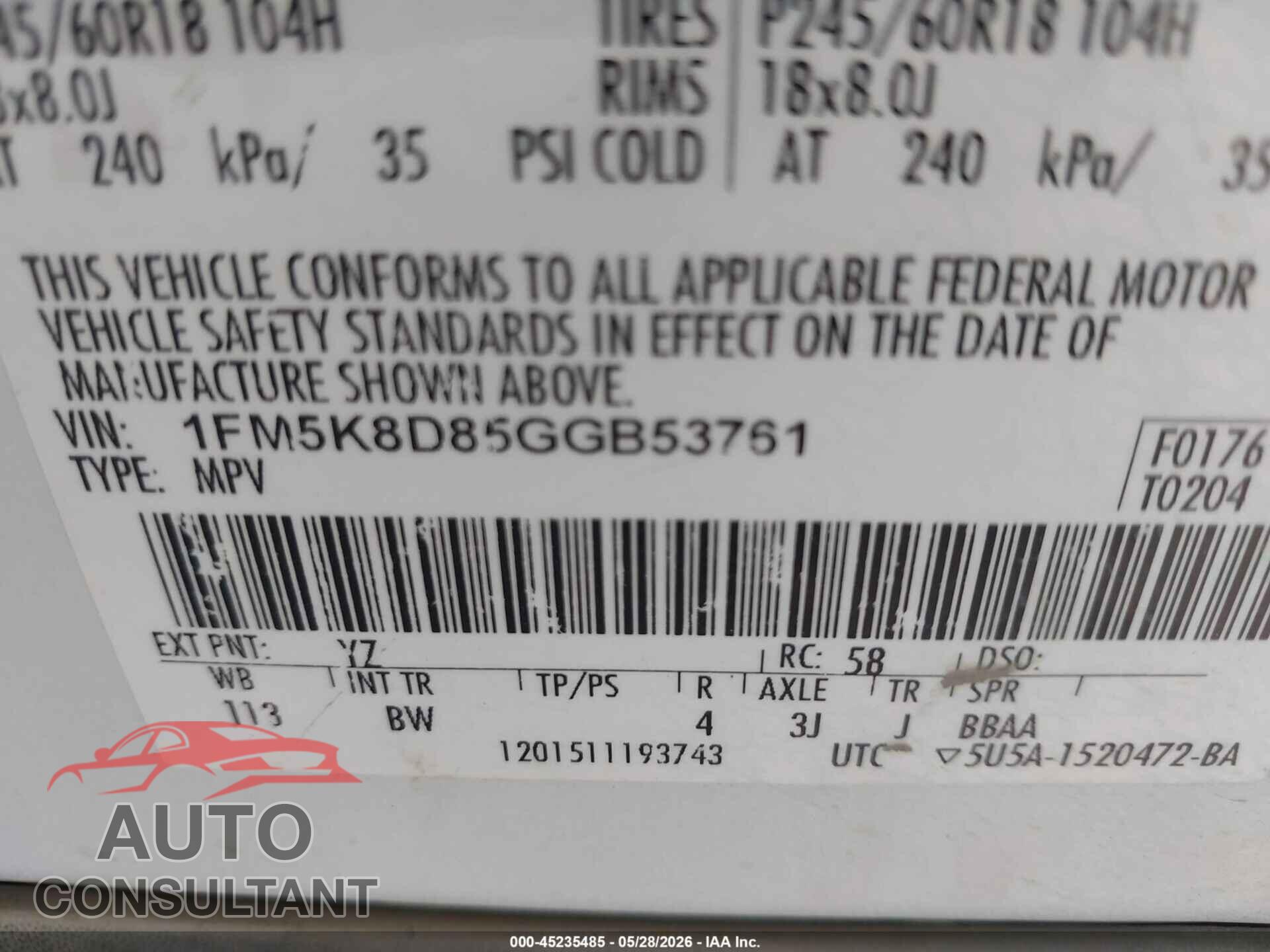 FORD EXPLORER 2016 - 1FM5K8D85GGB53761