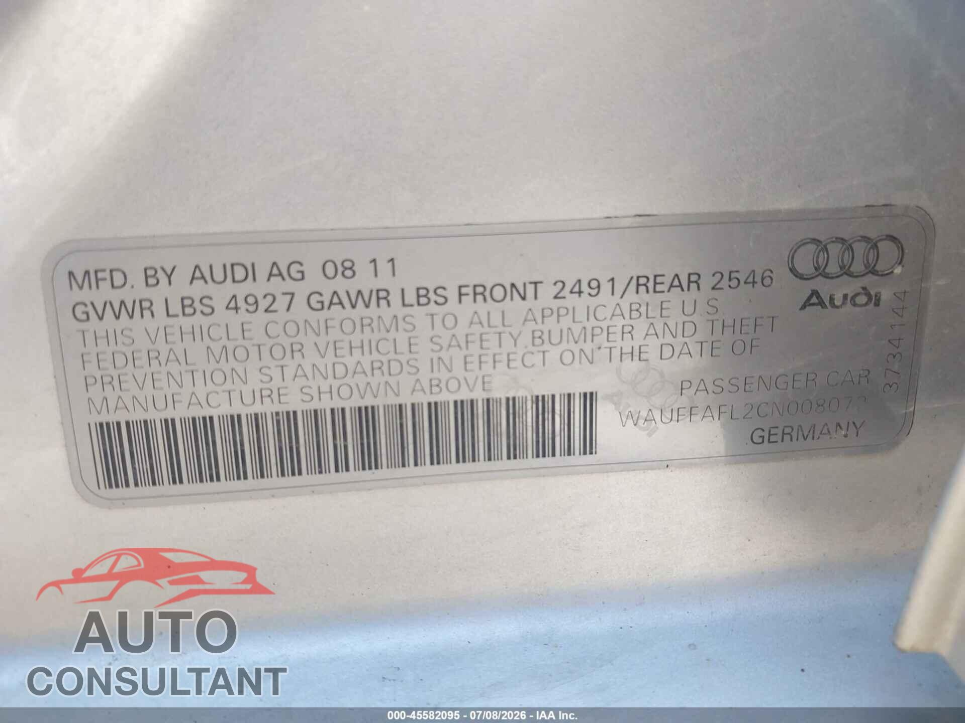 AUDI A4 2012 - WAUFFAFL2CN008072